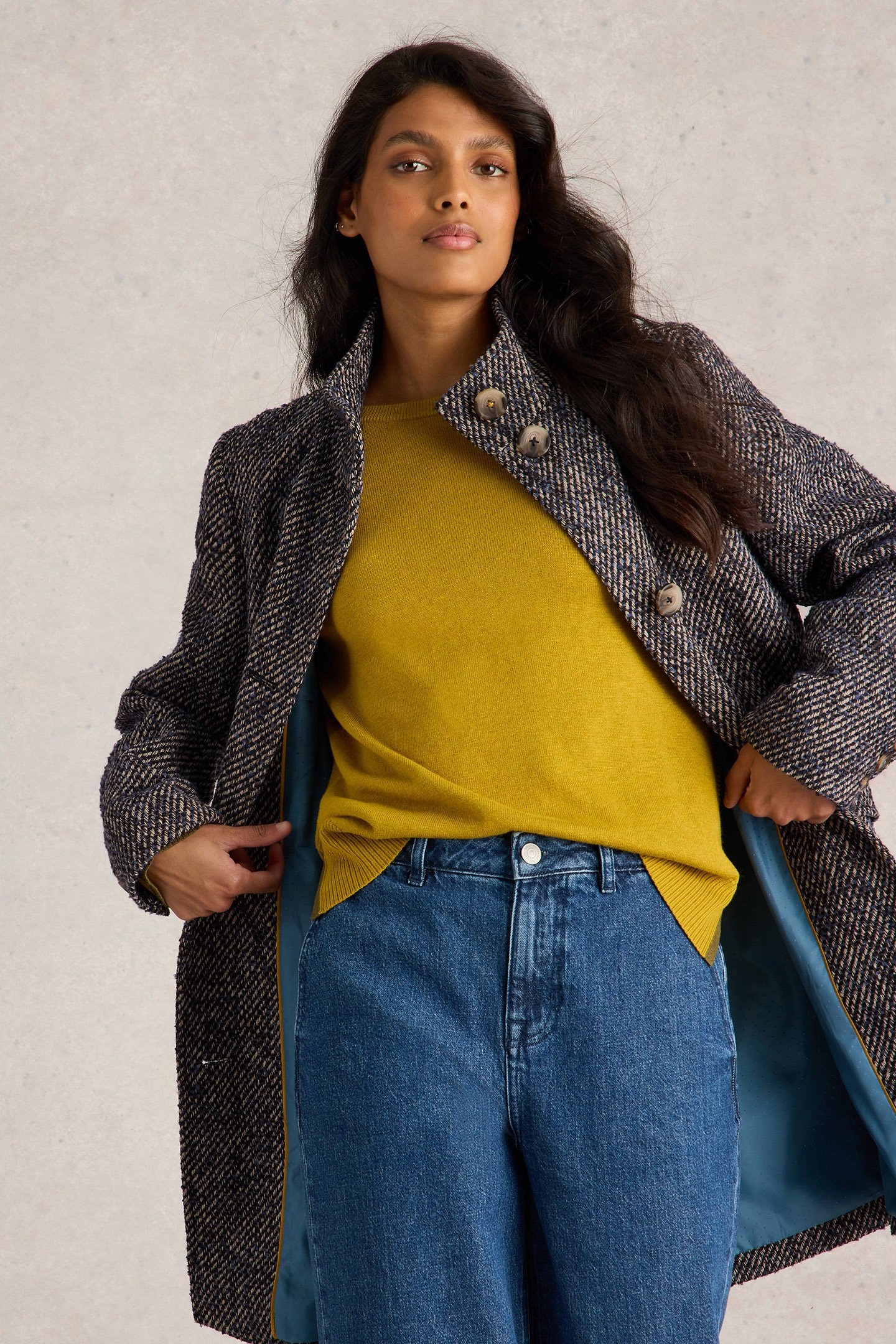 KARLA TWEEDY COAT NAVY MULTI 5