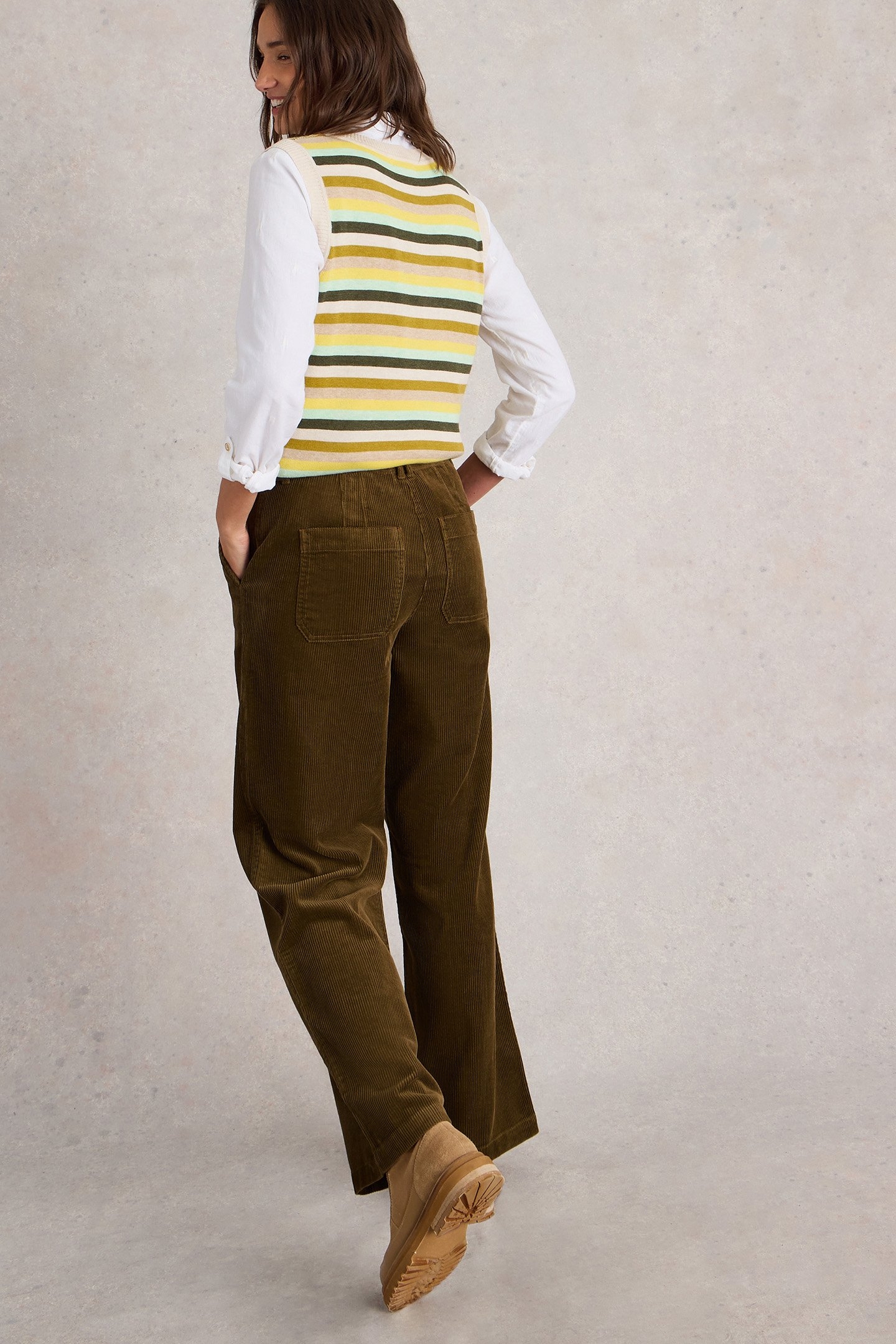 BELLE CORD WIDE LEG TROUSER KHAKI GREEN 2