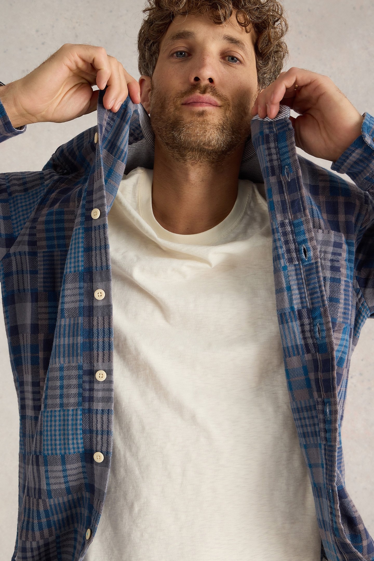 PATCHWORK CHECK SHIRT GREY MULTI 5