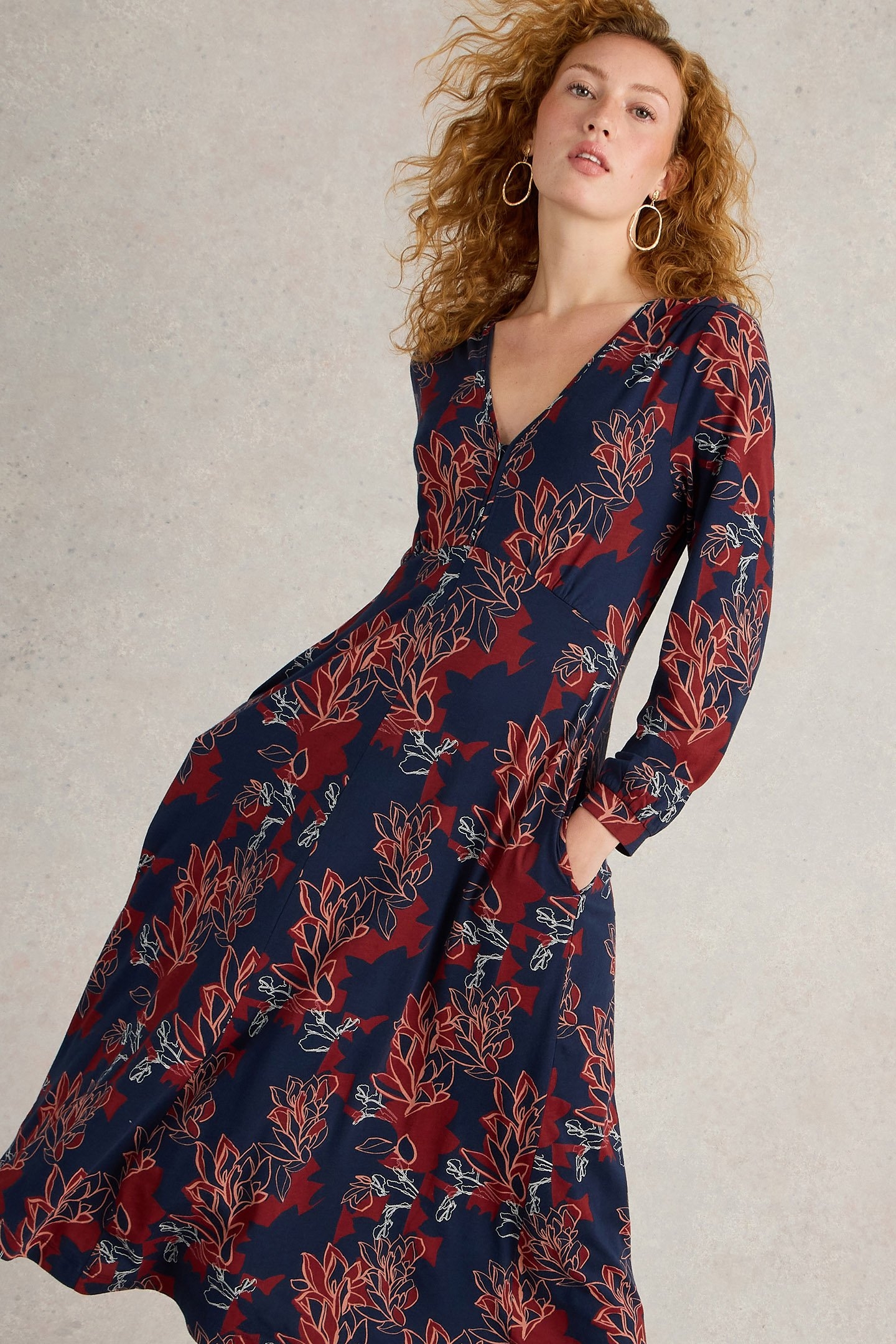 MEGAN JERSEY MIDI DRESS PLUM PRINT 4