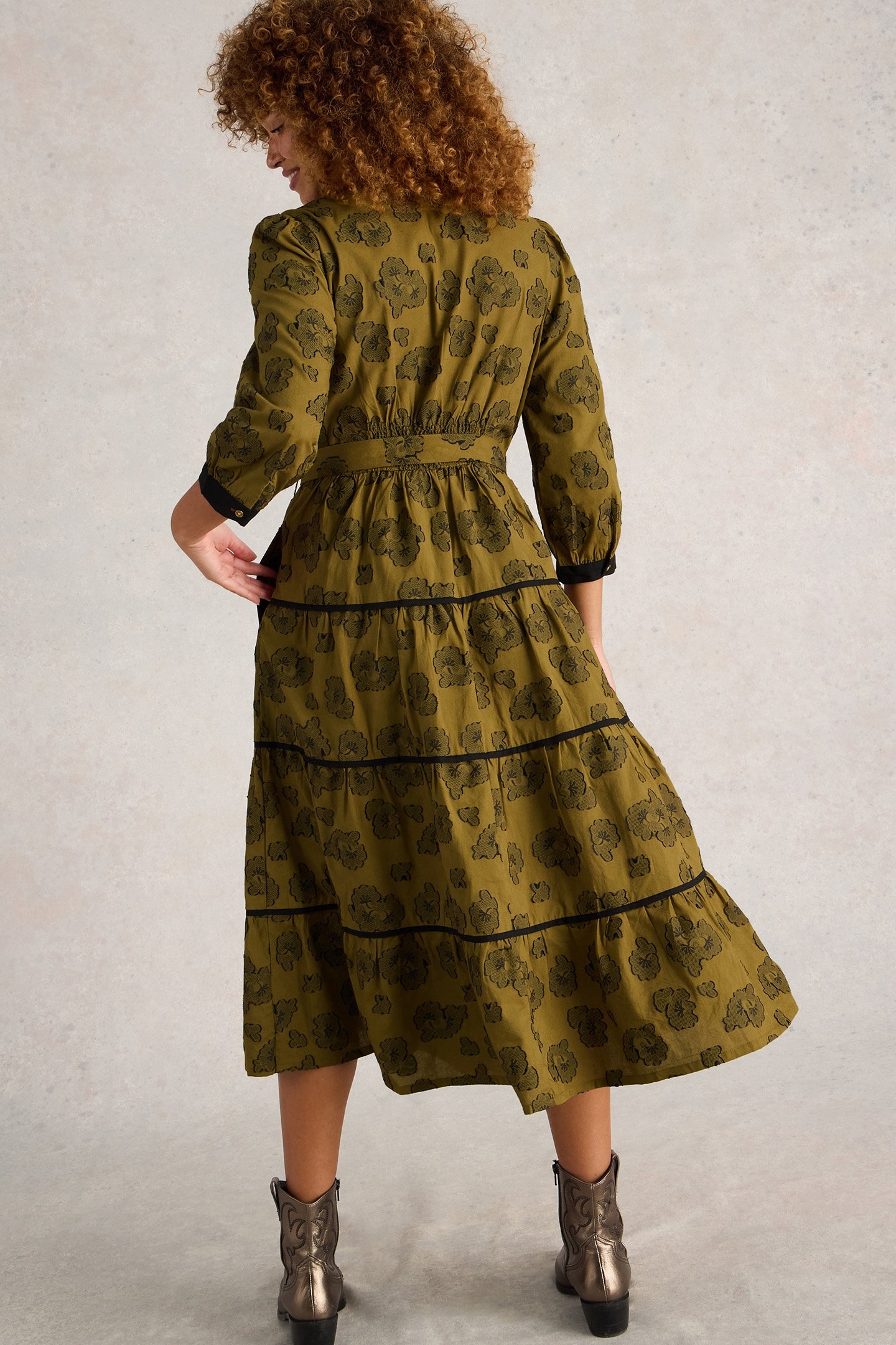 FAWN JACQUARD MIDI DRESS GREEN MULTI 2