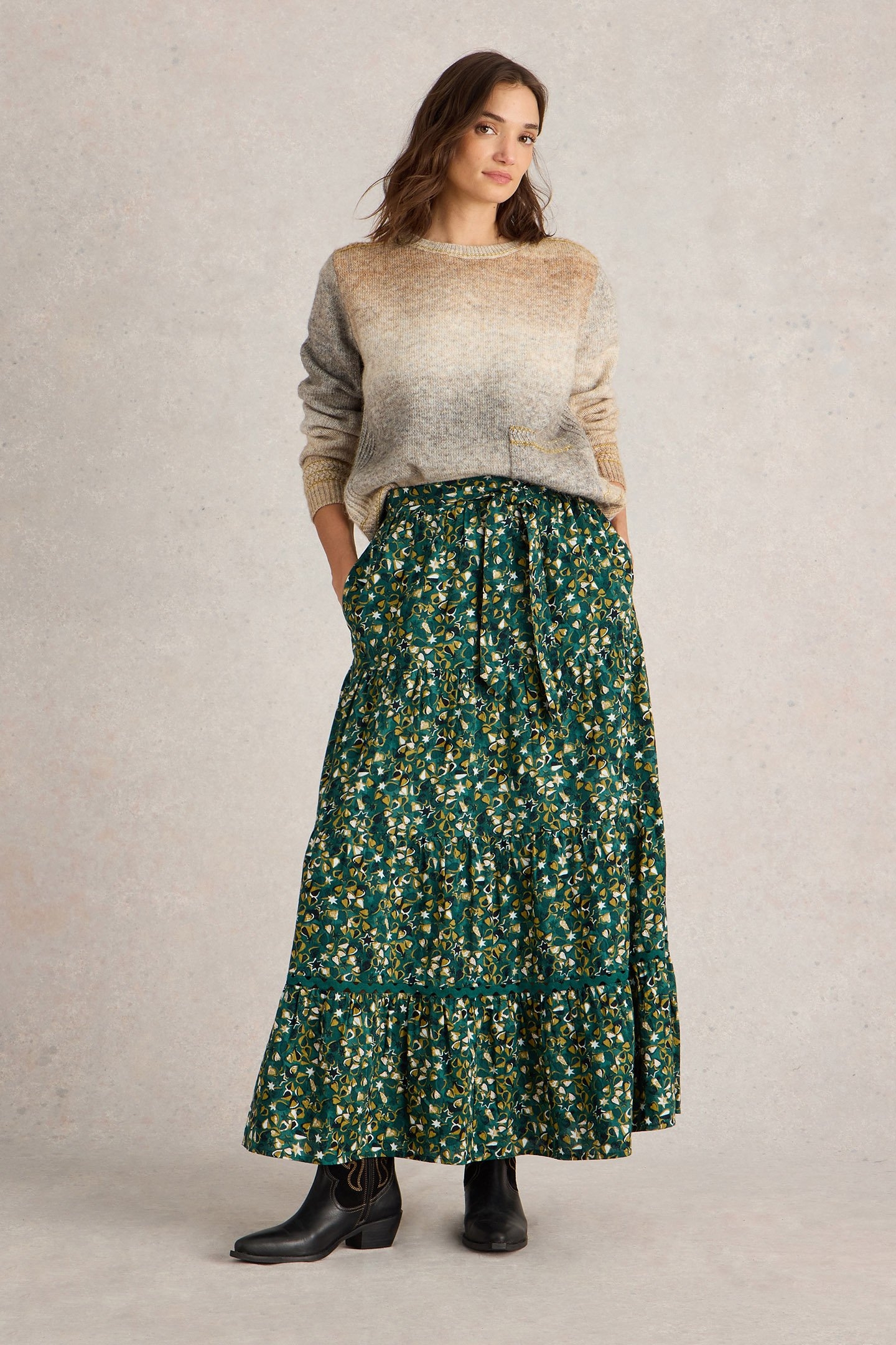 LOTUS MAXI SKIRT GREEN PRINT 1