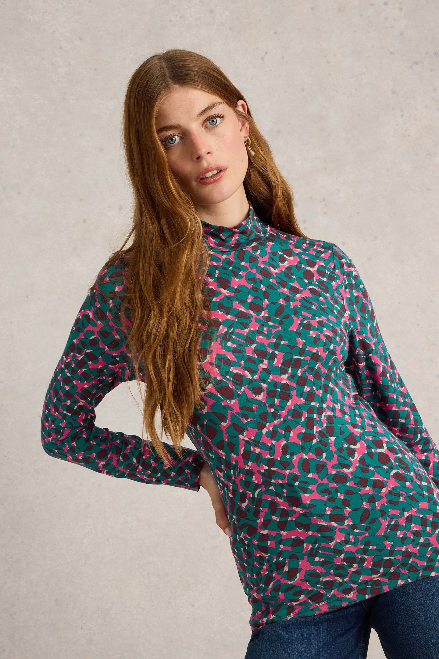 CAMILLE HIGH NECK TEE TEAL MULTI 3