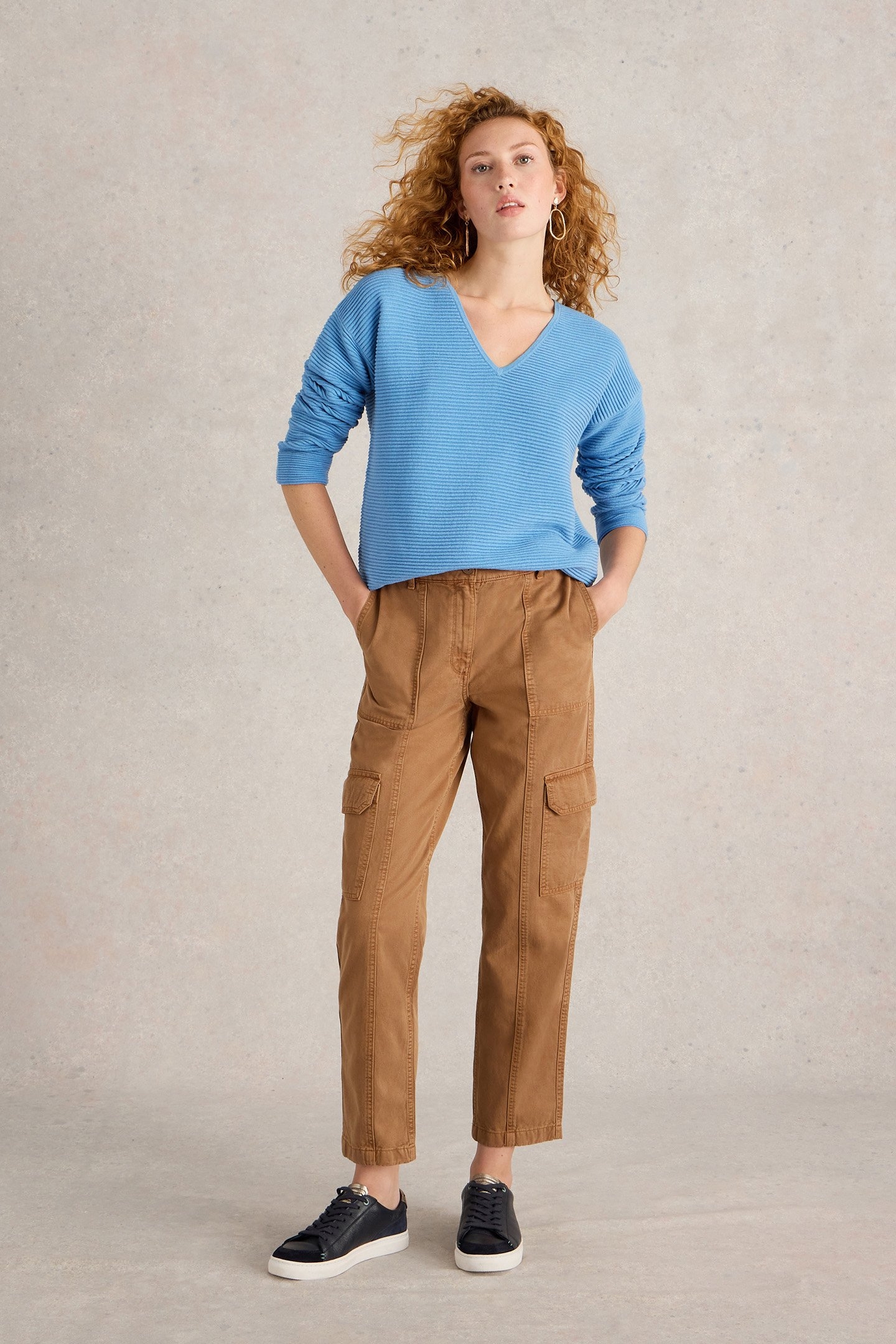 JANA V NECK JUMPER MID BLUE 1