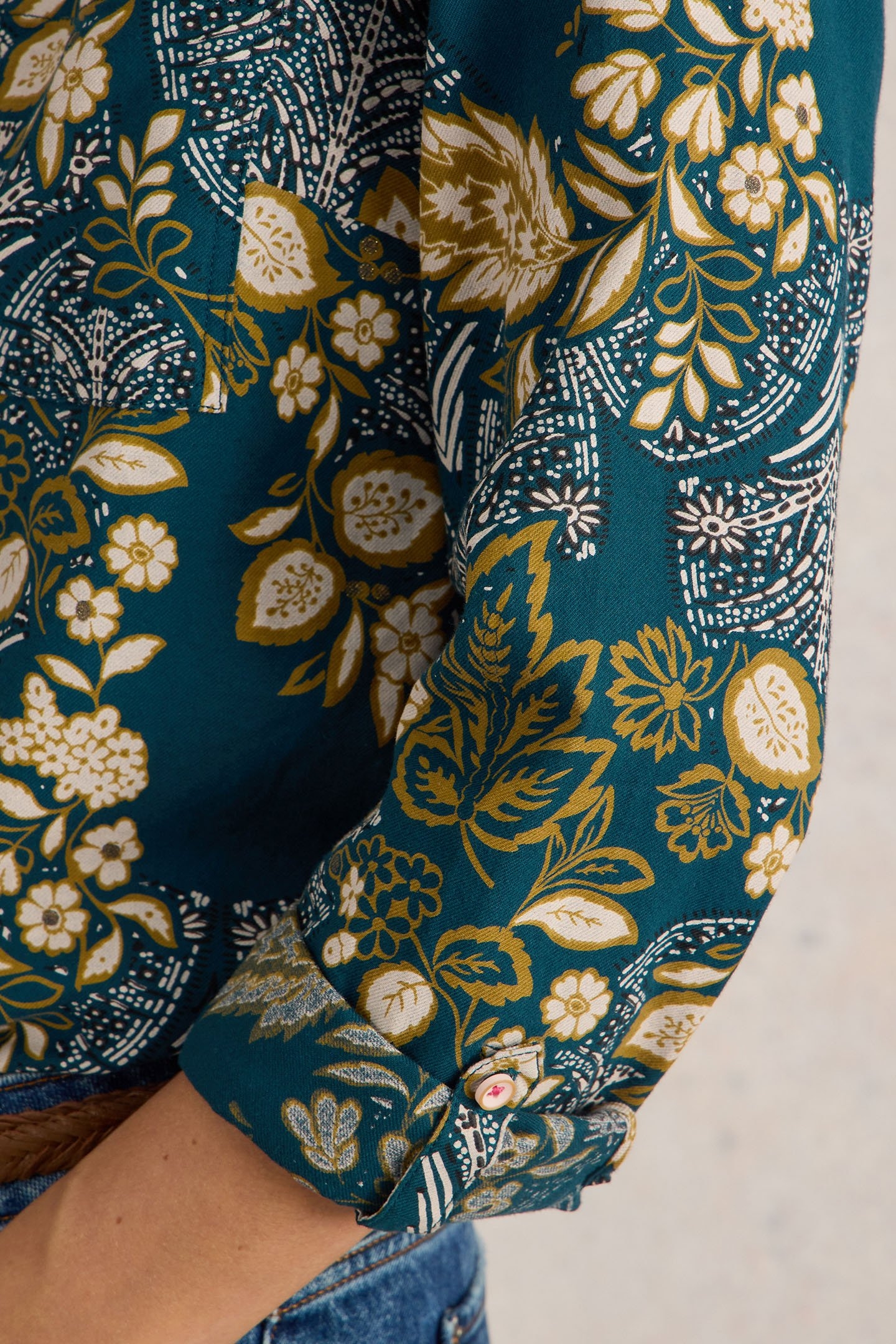 SOPHIE ORGANIC COTTON SHIRT TEAL PRINT 5