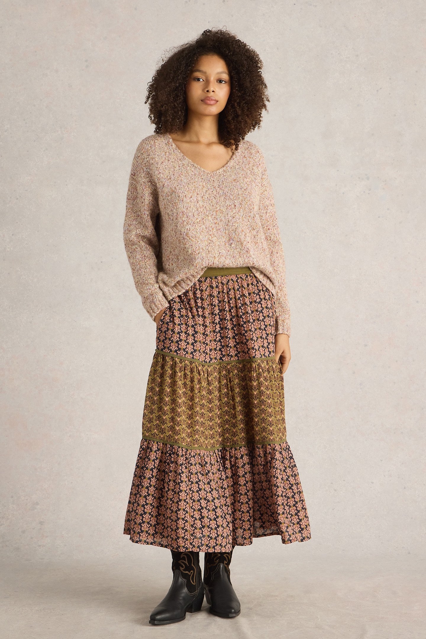 MABEL MIXED PRINT SKIRT BLACK MULTI 1