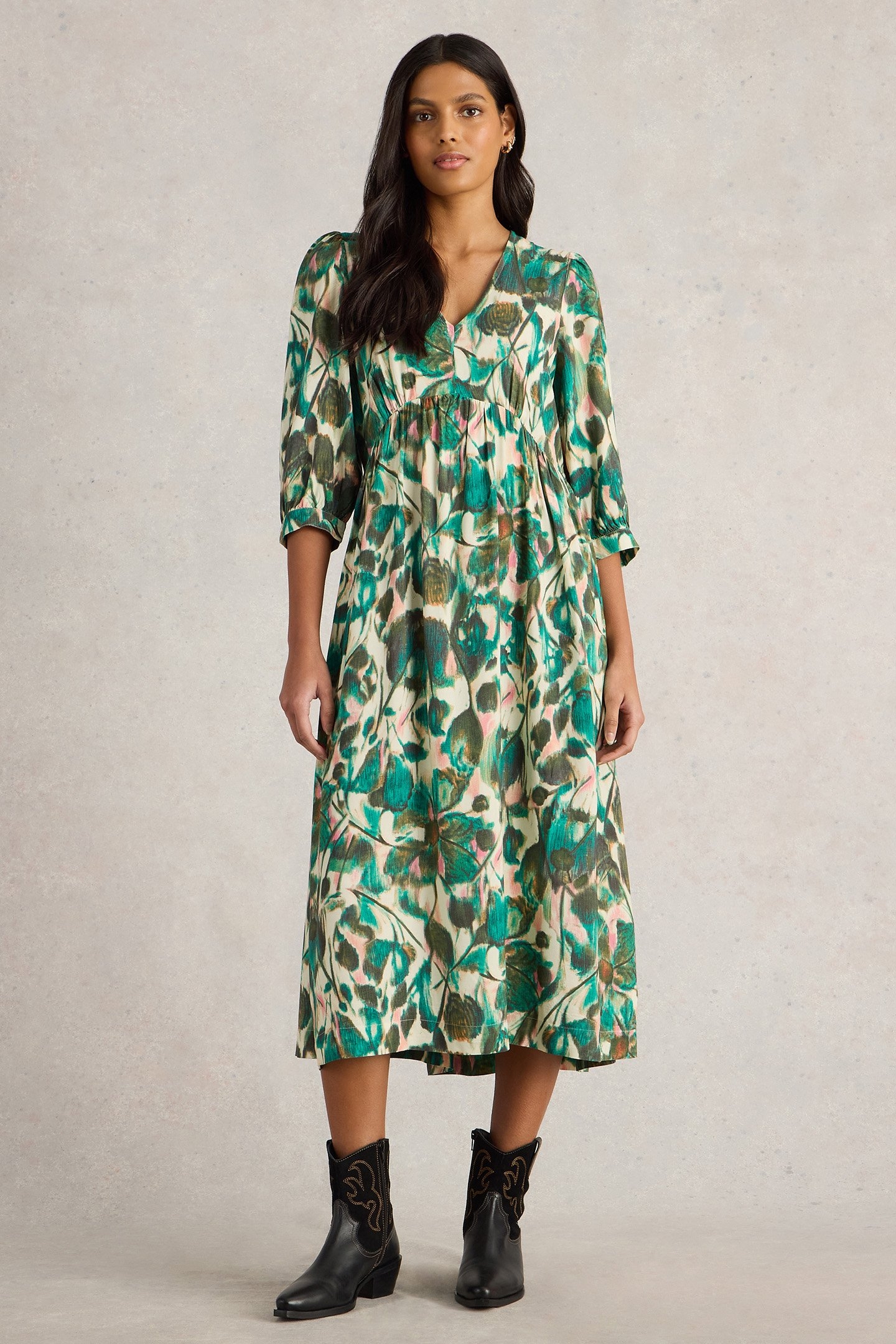 LUCY MIDI DRESS GREEN PRINT 1