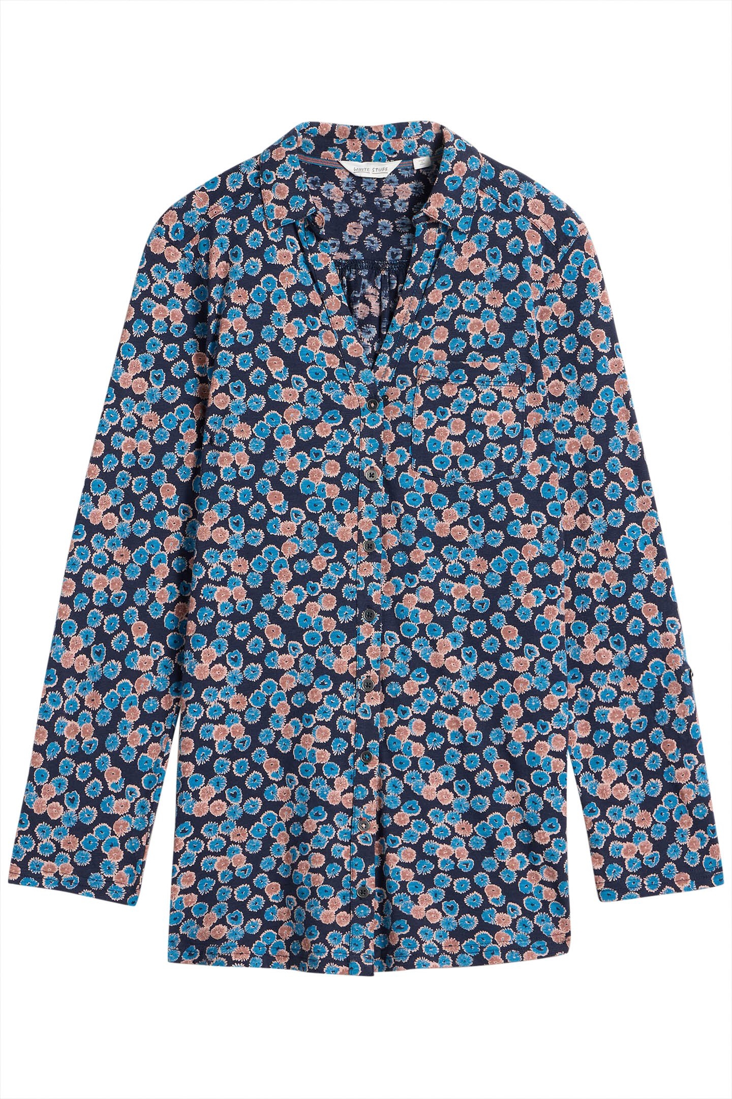 ANNIE LONGLINE SHIRT BLUE PRINT 3