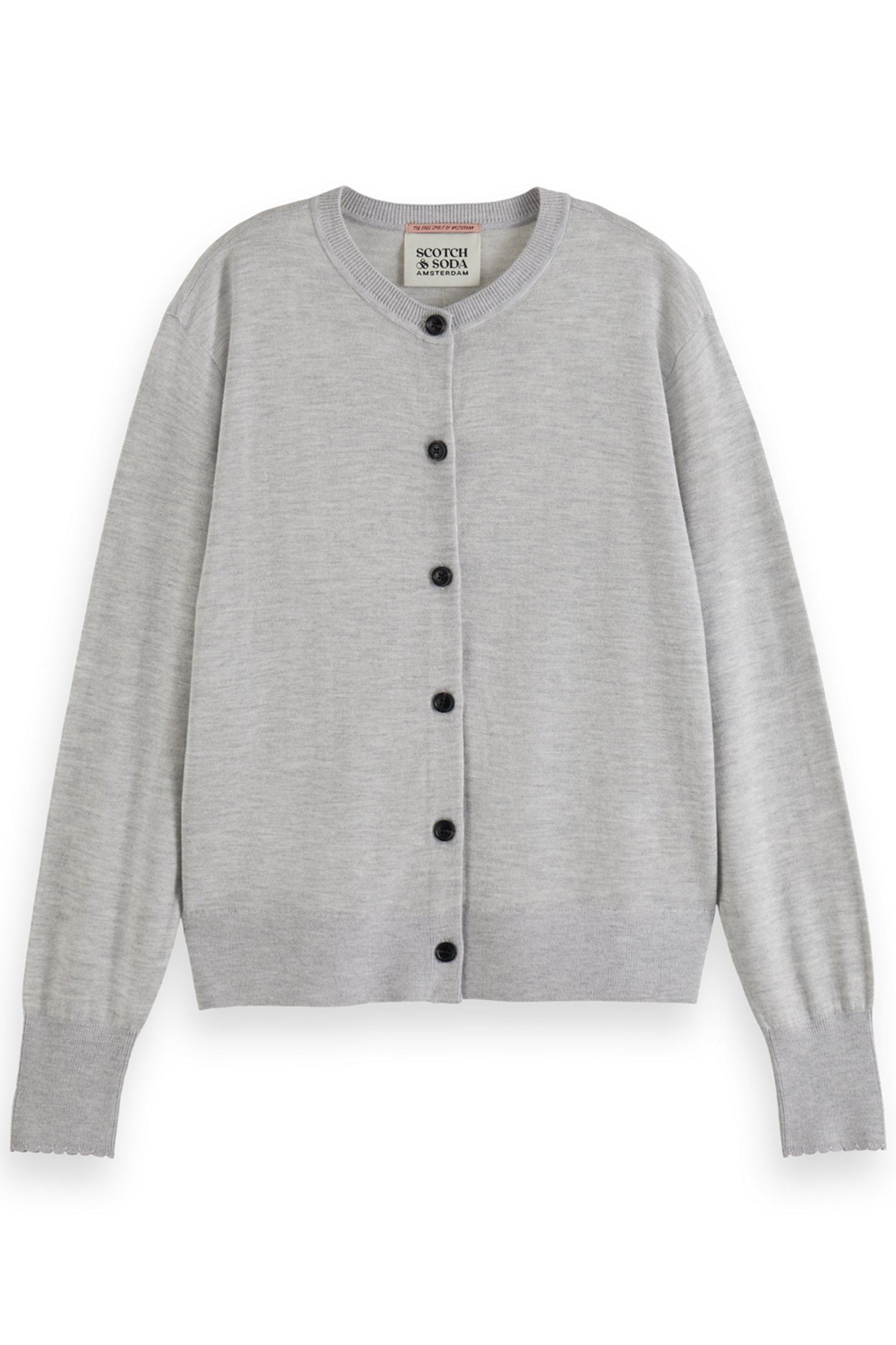 CREW NECK RELAXED CARDIGAN LIGHT GREY MELANGE 1