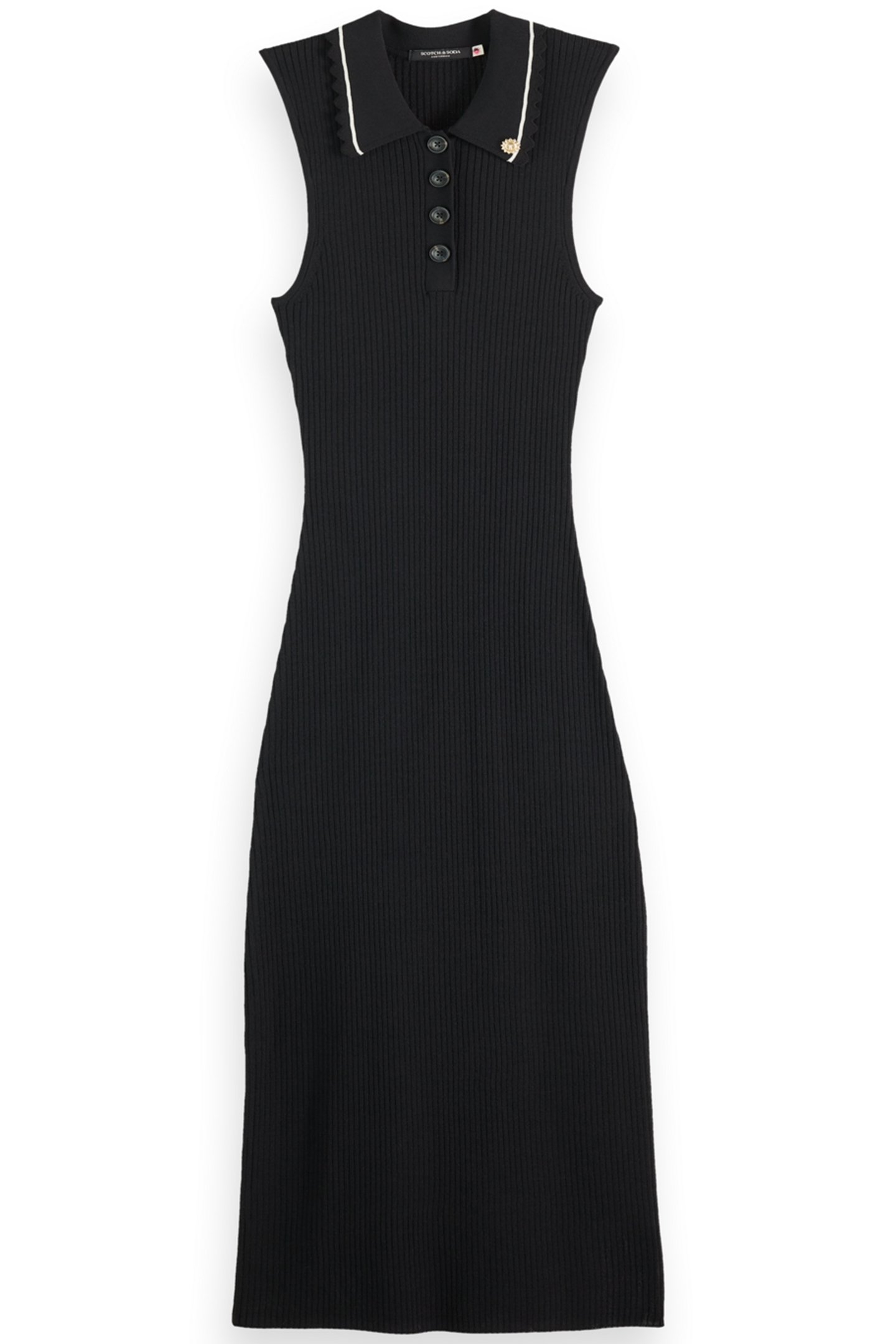 RIBBED COLLARED KNITTED DRESS EVENING BLACK 1