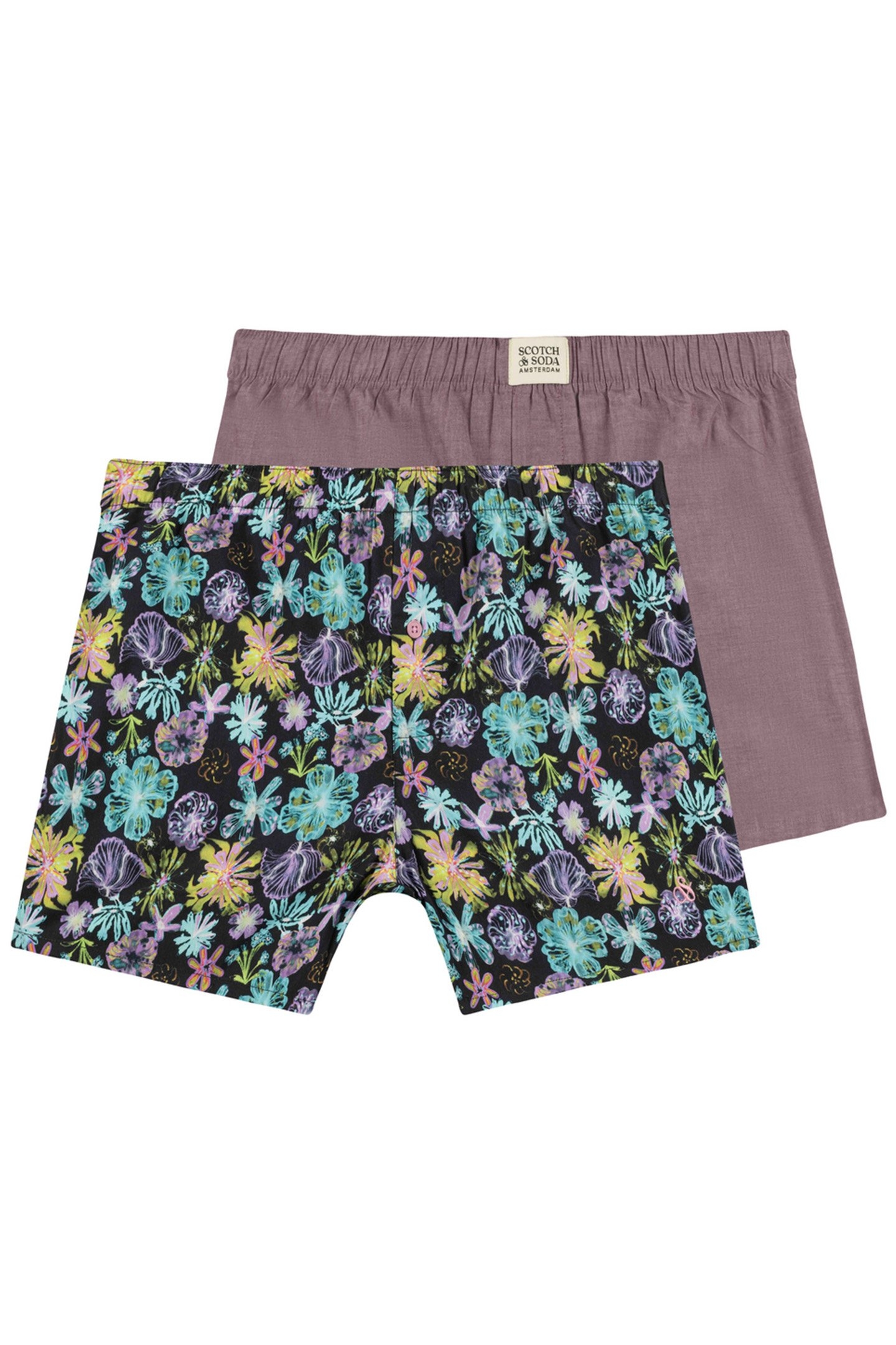 2PK MENS COTTON WOVEN BOXER BRIEF UNDERWEAR BLACK / PURPLE 1