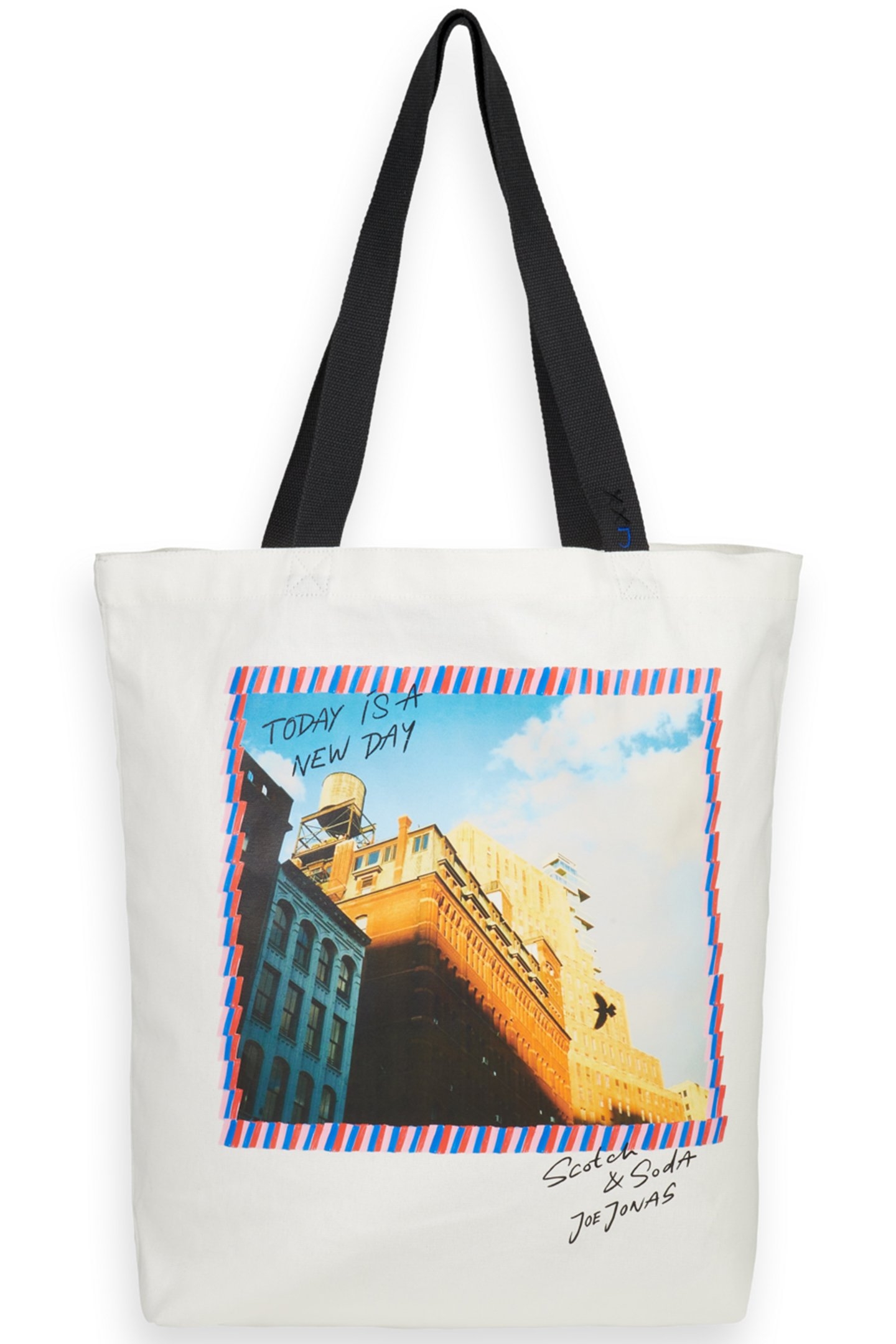 JOE JONAS X SCOTCH SODA PRINTED CANVAS TOTE WHITE 1