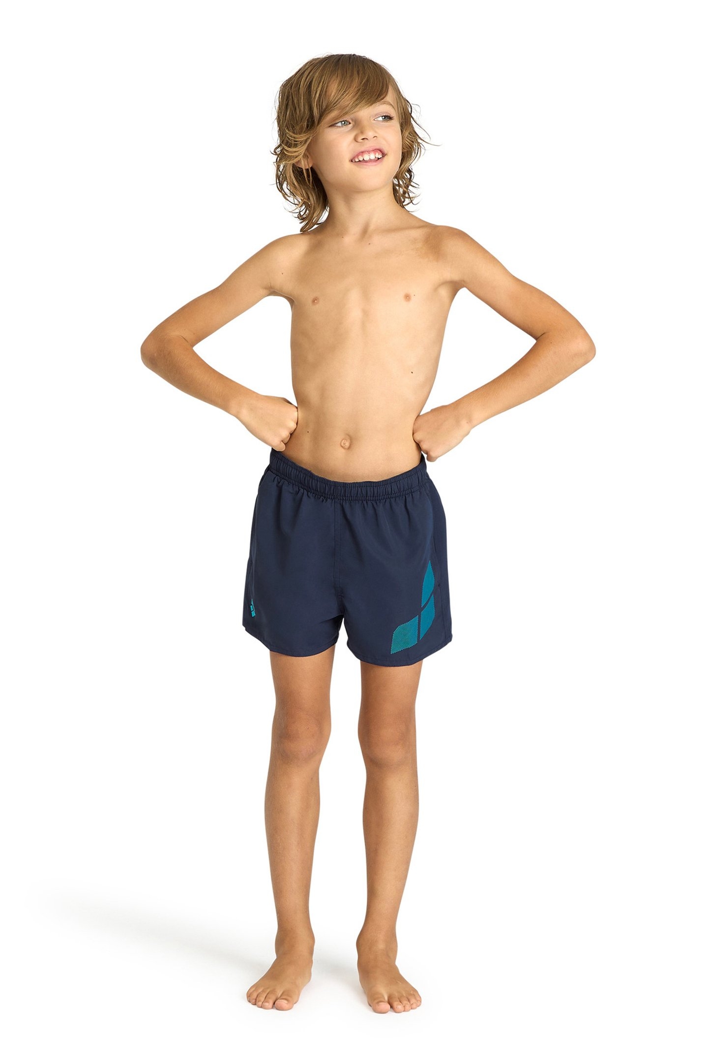 BOYS' BEACH SHORT LOGO R NAVY-TURQUOISE 3