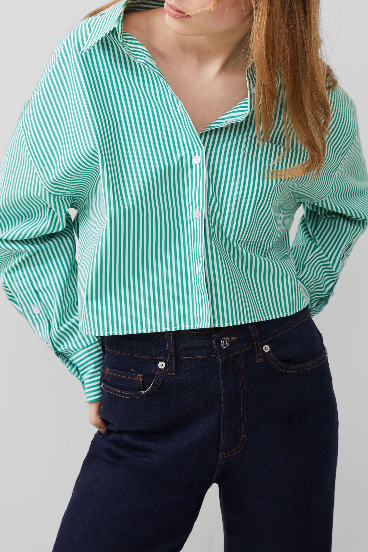 ALISSA STRIPE CROPPED SHIRT JELLY BEAN/WHITE 4