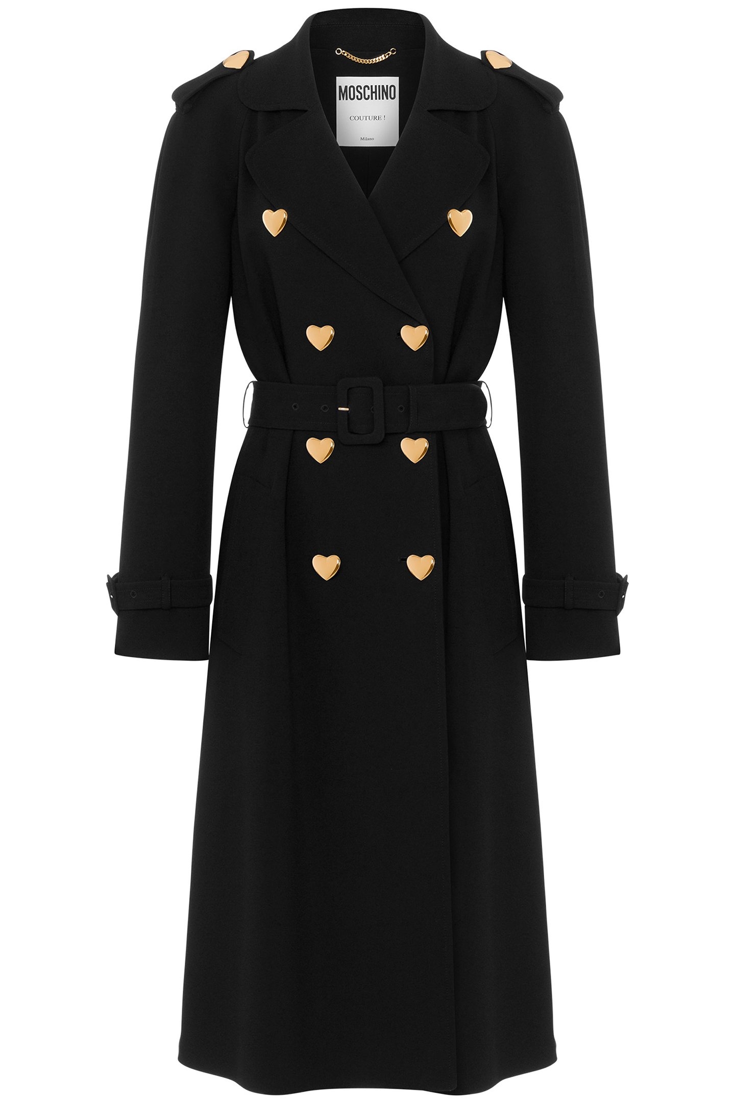 ENVER SATIN TRENCH COAT HEART BUTTONS BLACK 3