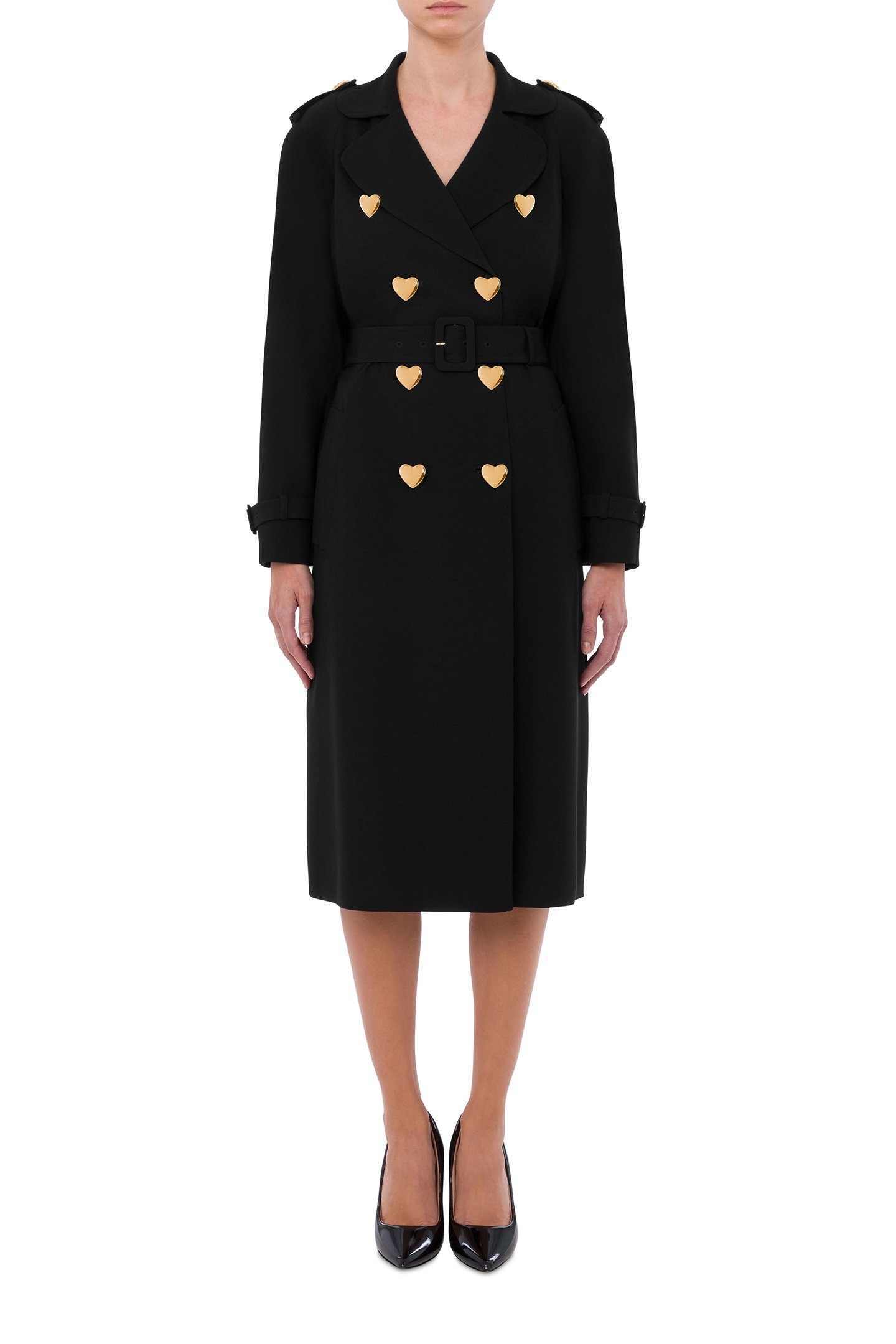 ENVER SATIN TRENCH COAT HEART BUTTONS BLACK 1