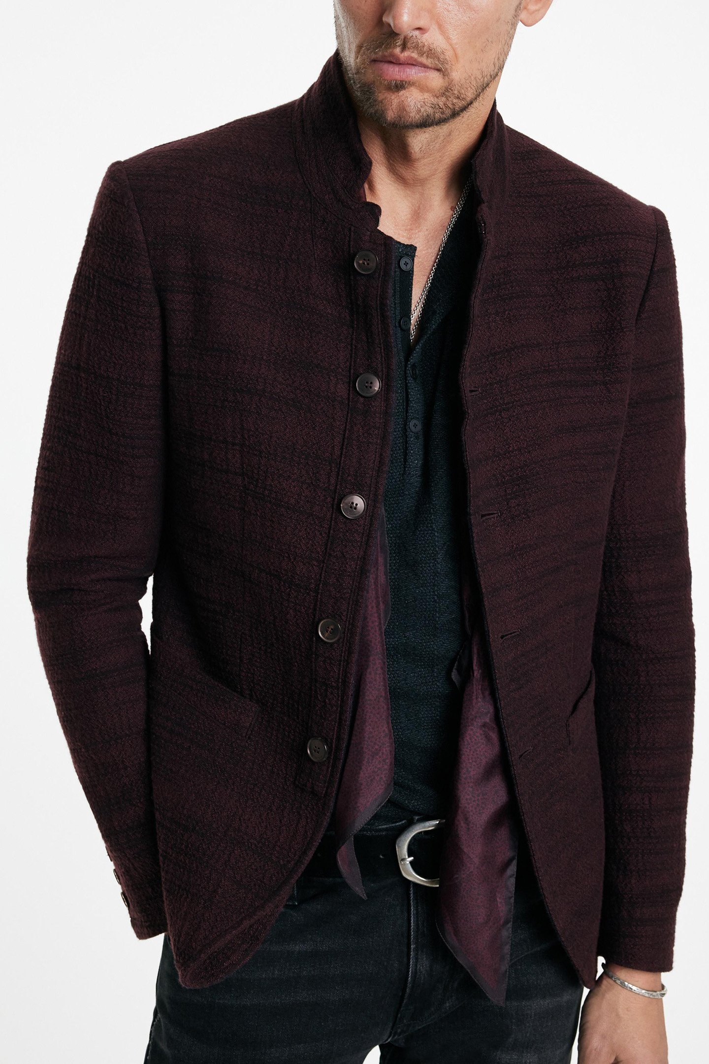 SLIM FIT BUTTON CLOSURE SOFT JACKET DARK PLUM 3