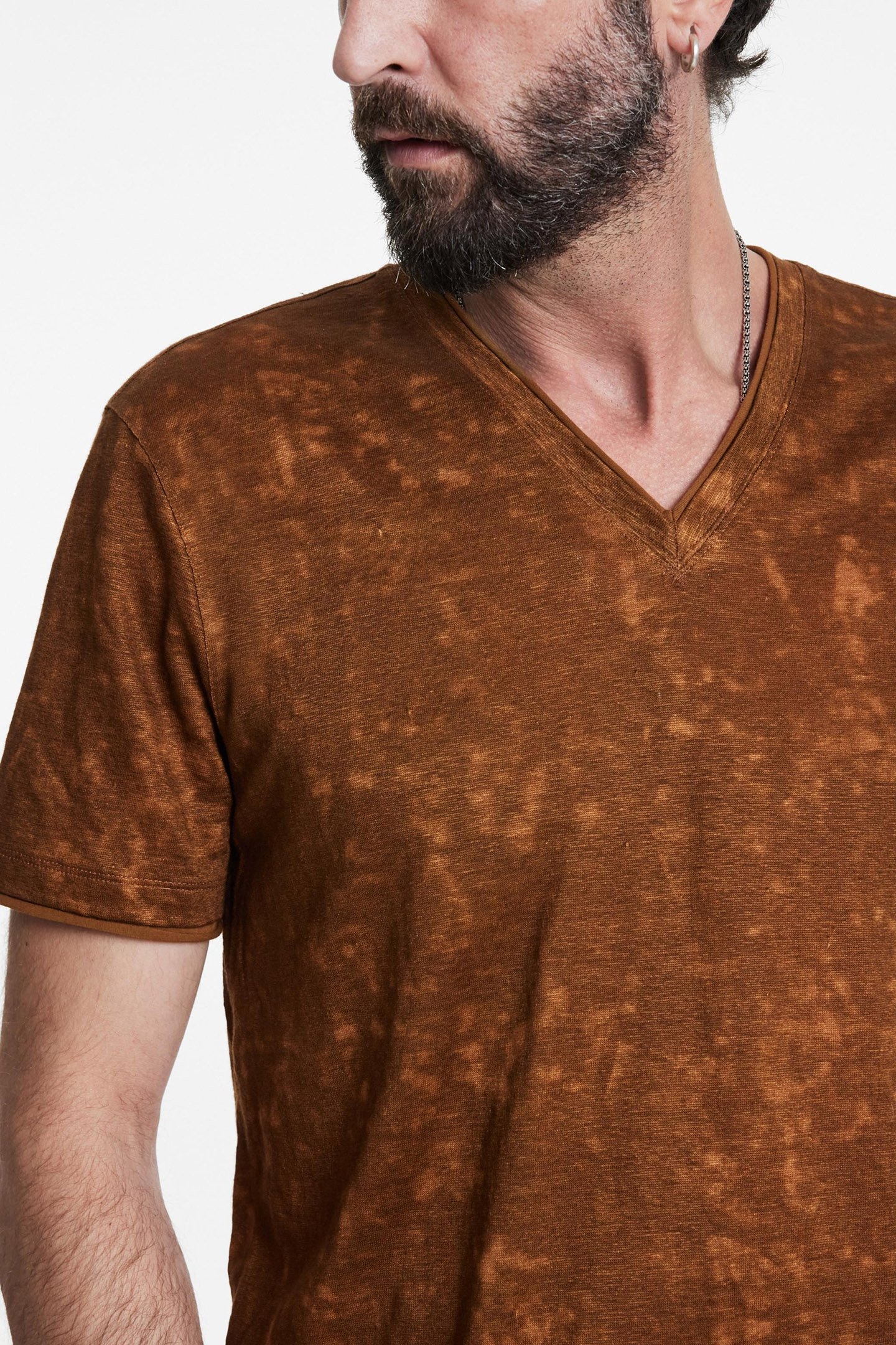 WOOSTER SLIM FIT SS LINENV-NECK SIENNA BROWN 3