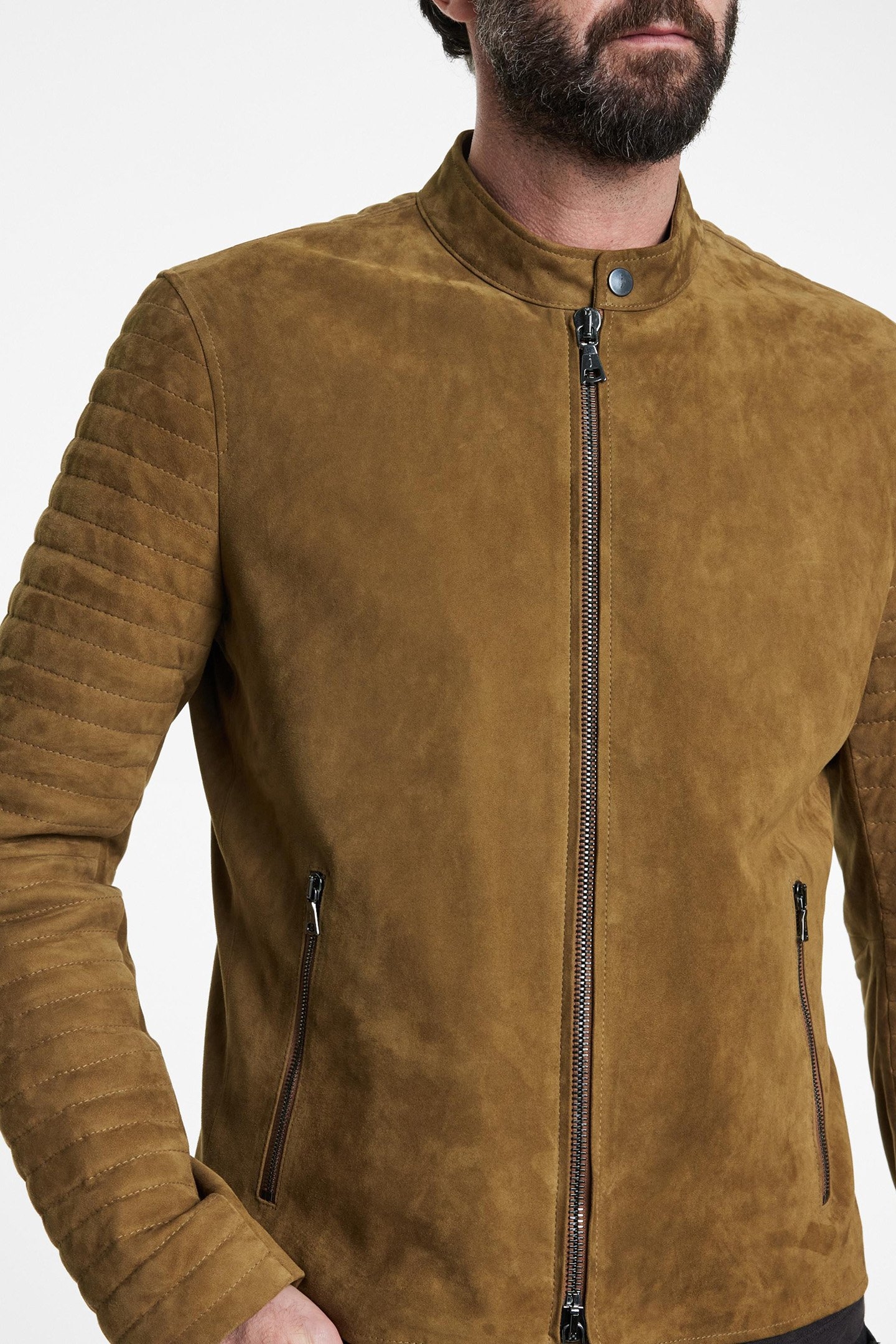 HARRIS DB BIKER JACKET WITH ZIP AND SNAP LIGHT UMBER 2