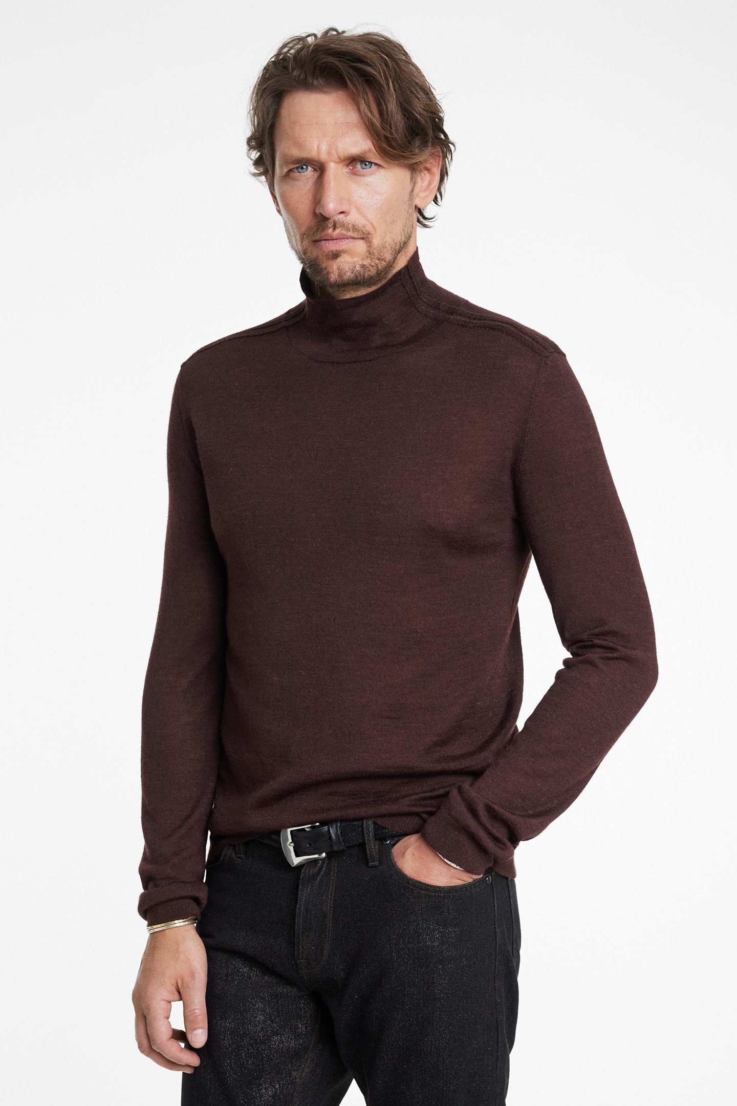 ALONTE REGULAR FIT MOCK NECK ESPRESSO 1