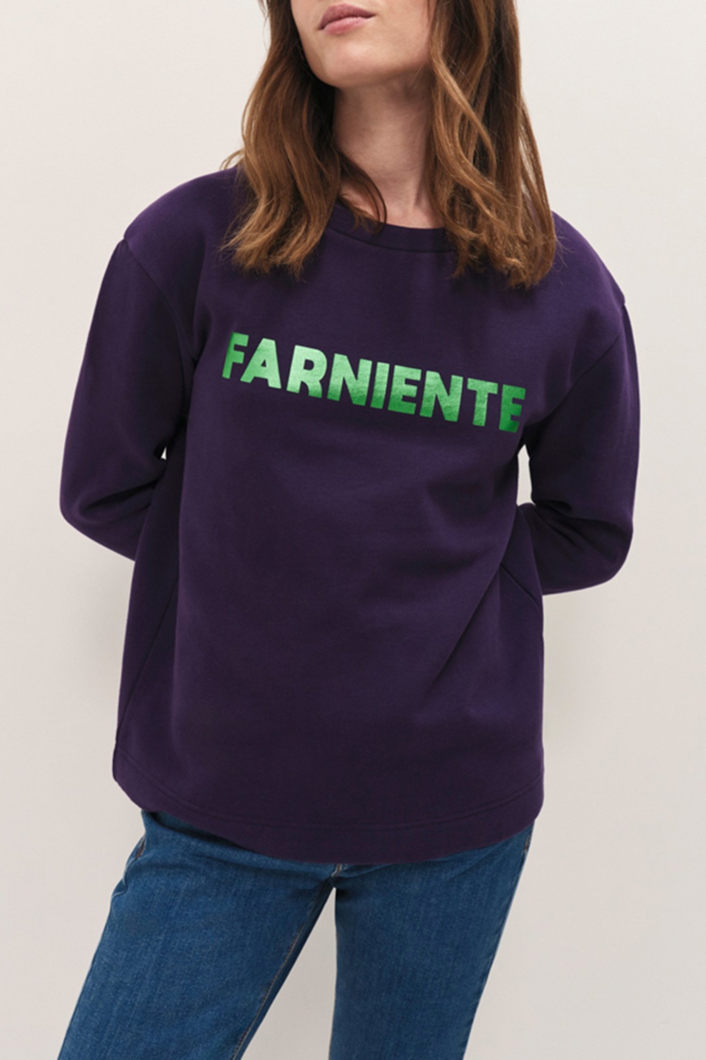 MAMOUR - PURPLE FLEECE SWEATSHIRT WITH METALLIC FOIL MESSAGE 1