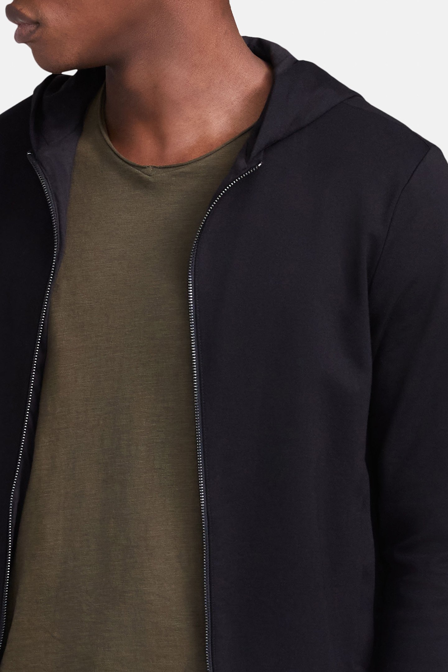 BLACK INTERLOCK ZIPPED HOODED CARDIGAN 4