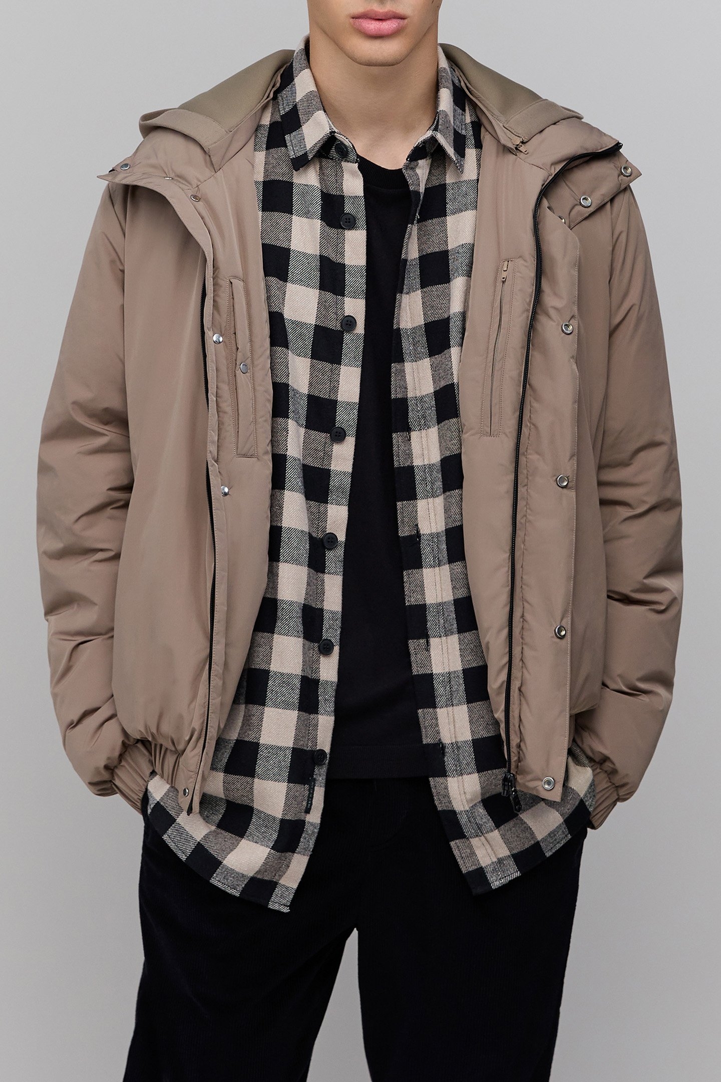 GREIGE PADDED JACKET WITH DETACHABLE NEOPRENE HOOD 5