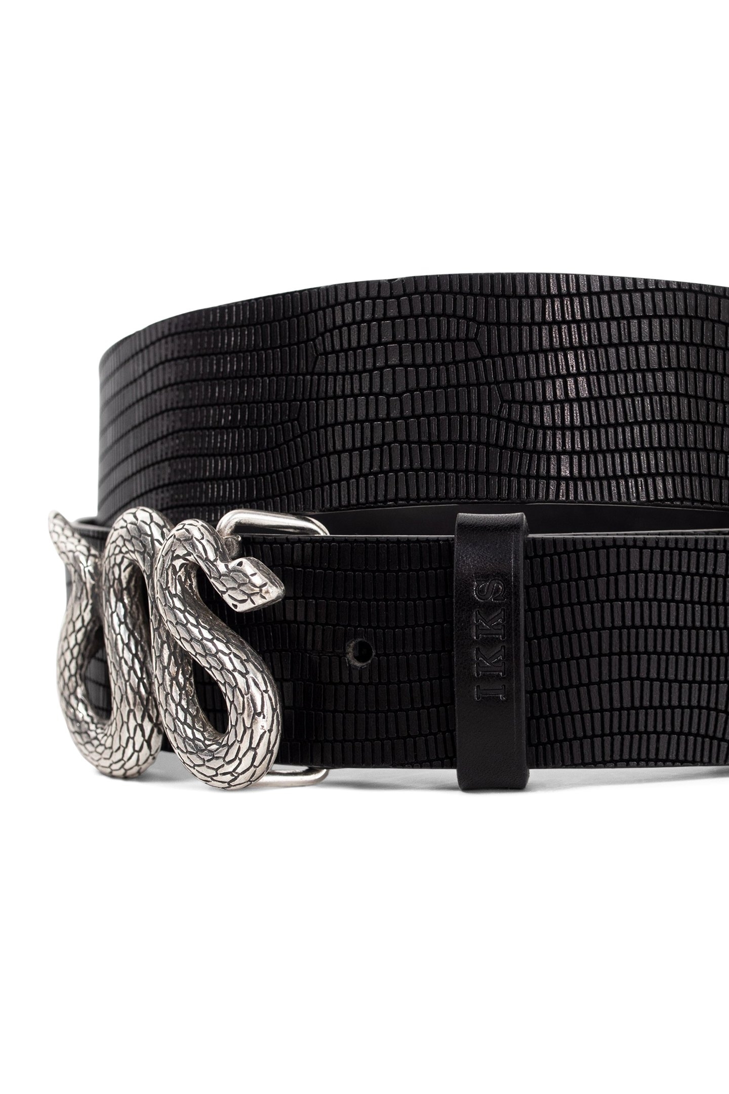 WOMEN’S BLACK EMBOSSED LEATHER BELT WITH SNAKE BUCKLE 3