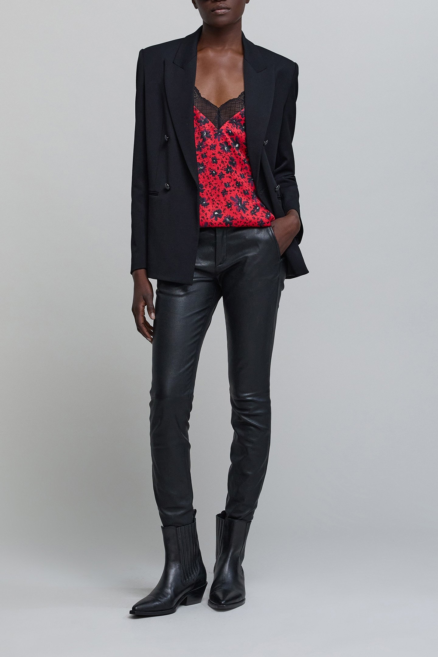 RED FLORAL PRINT CAMISOLE WITH THIN STRAPS 5