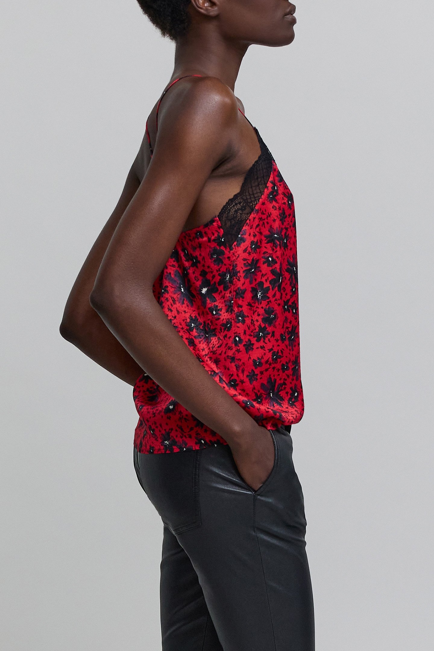 RED FLORAL PRINT CAMISOLE WITH THIN STRAPS 8