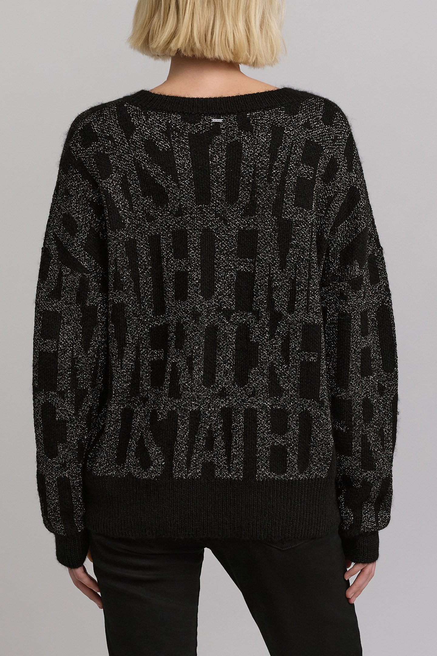 BLACK JACQUARD SWEATER WITH KHAKI PRINT 2