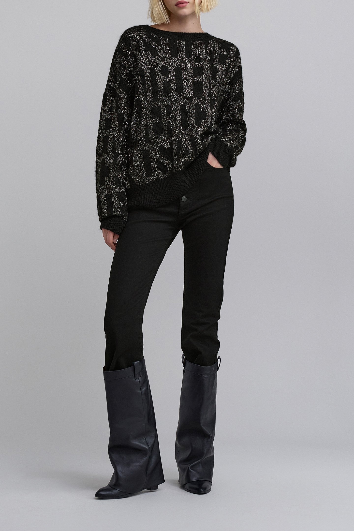 BLACK JACQUARD SWEATER WITH KHAKI PRINT 3
