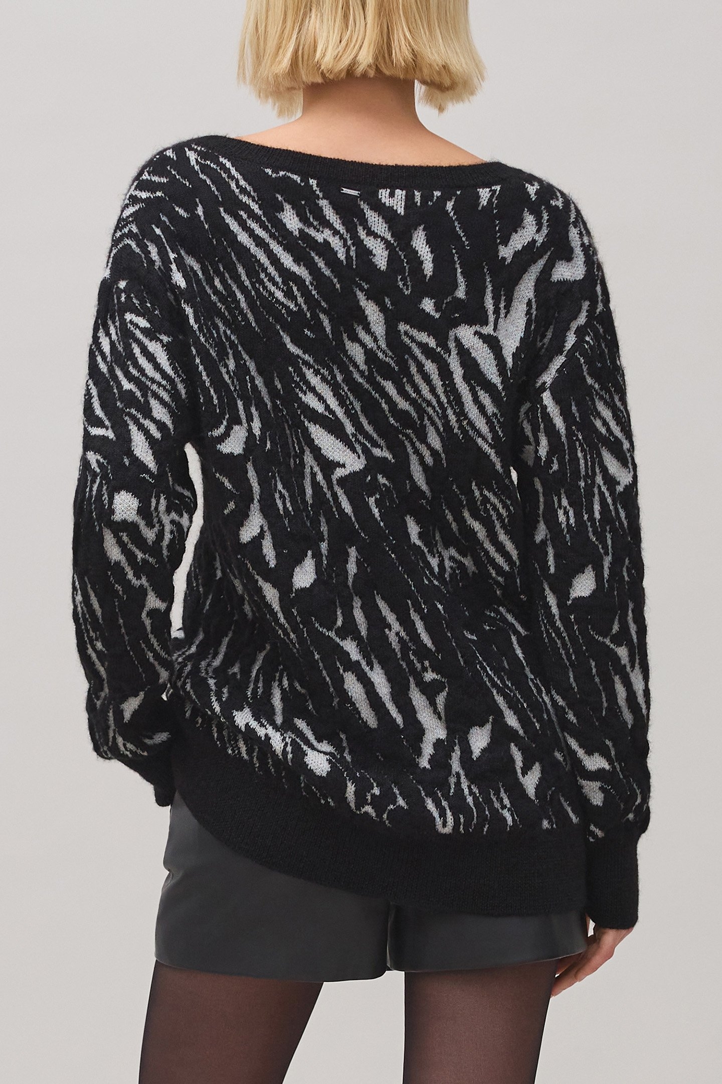 BLACK KNIT JACQUARD ZEBRA SWEATER 2