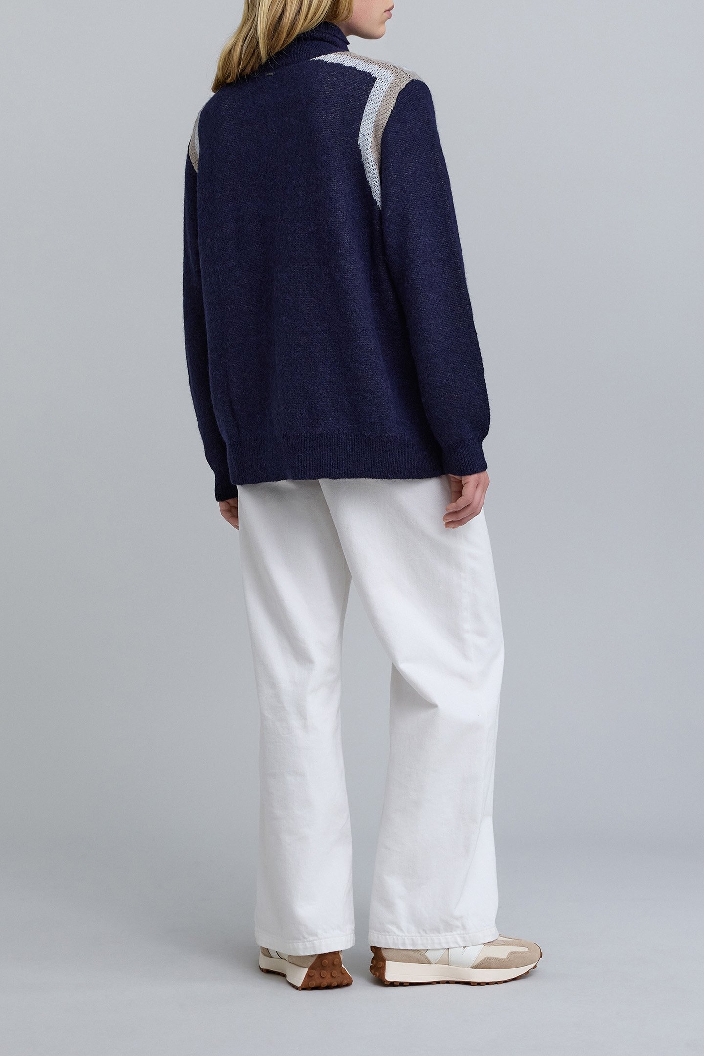 NAVY KNIT JACQUARD STRIPED SWEATER 4