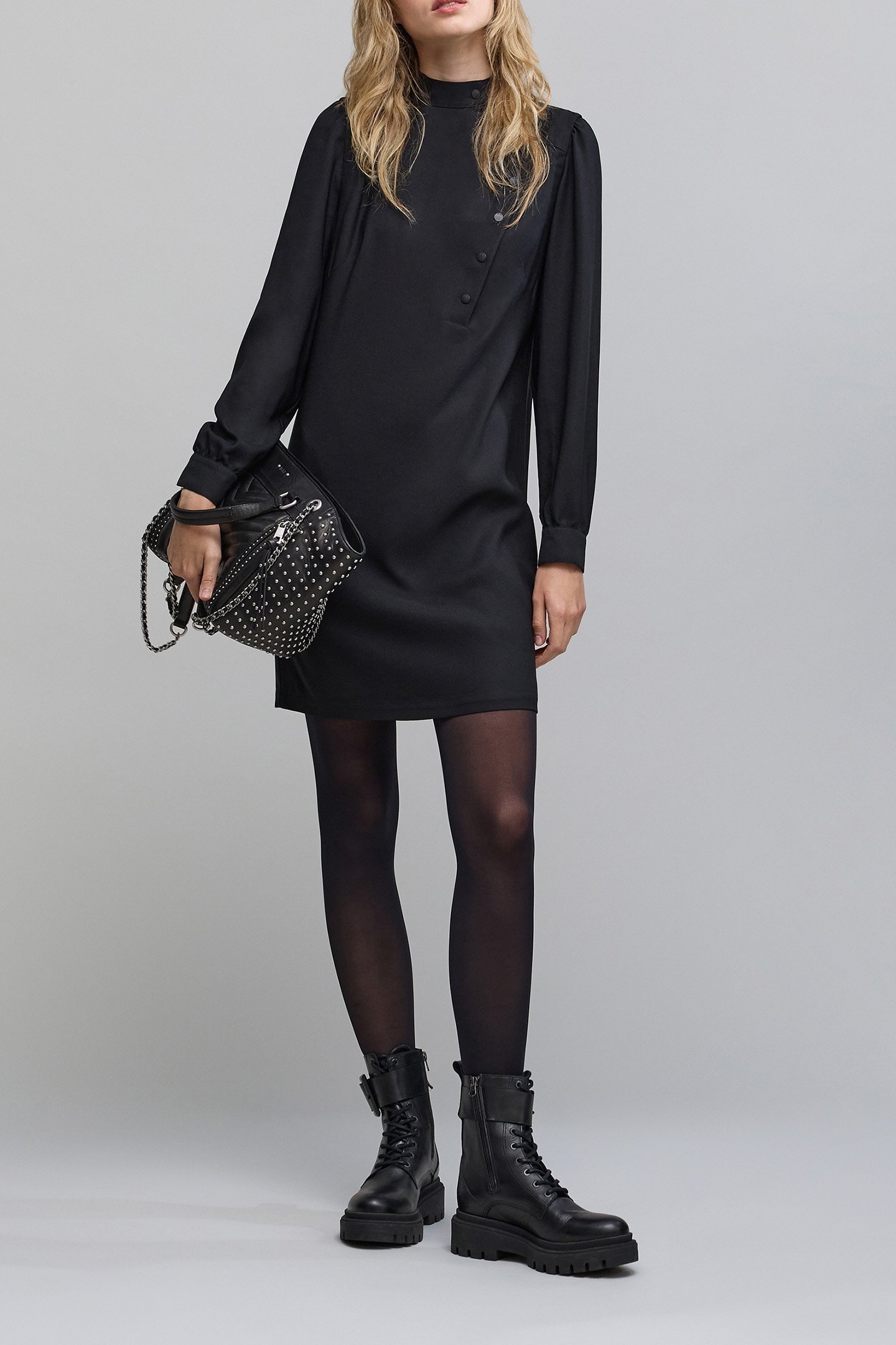 BLACK DRESS WITH ASYMMETRICAL CLOSURE 3