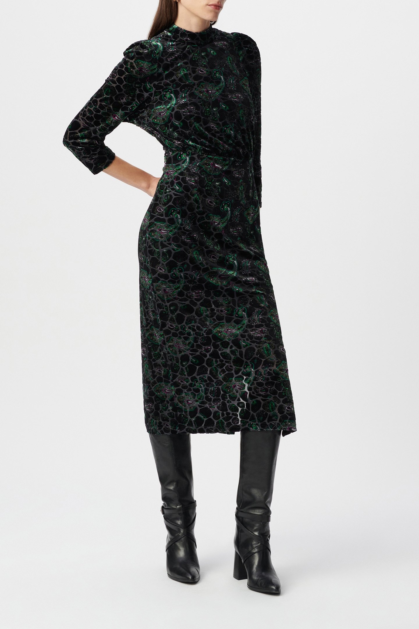 BLACK BAROQUE PAISLEY VELOUR DEVOURED DRESS 2