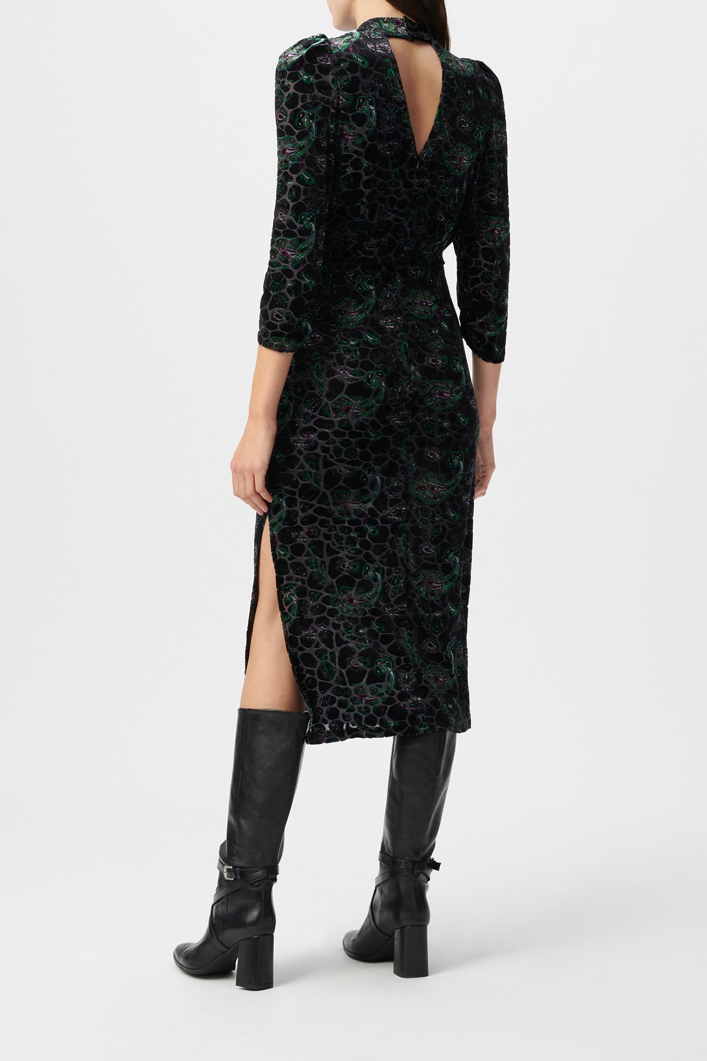 BLACK BAROQUE PAISLEY VELOUR DEVOURED DRESS 3