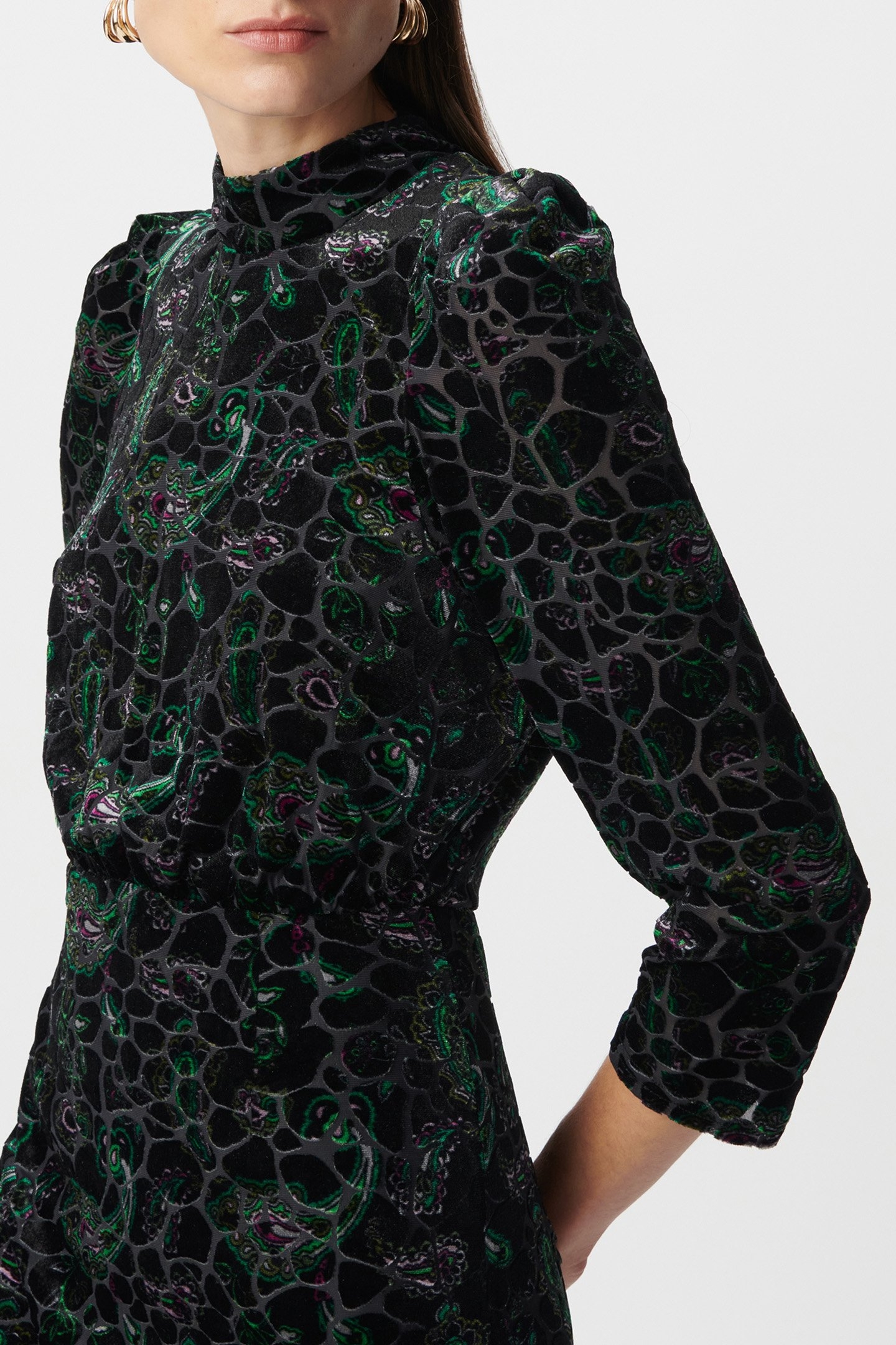 BLACK BAROQUE PAISLEY VELOUR DEVOURED DRESS 4