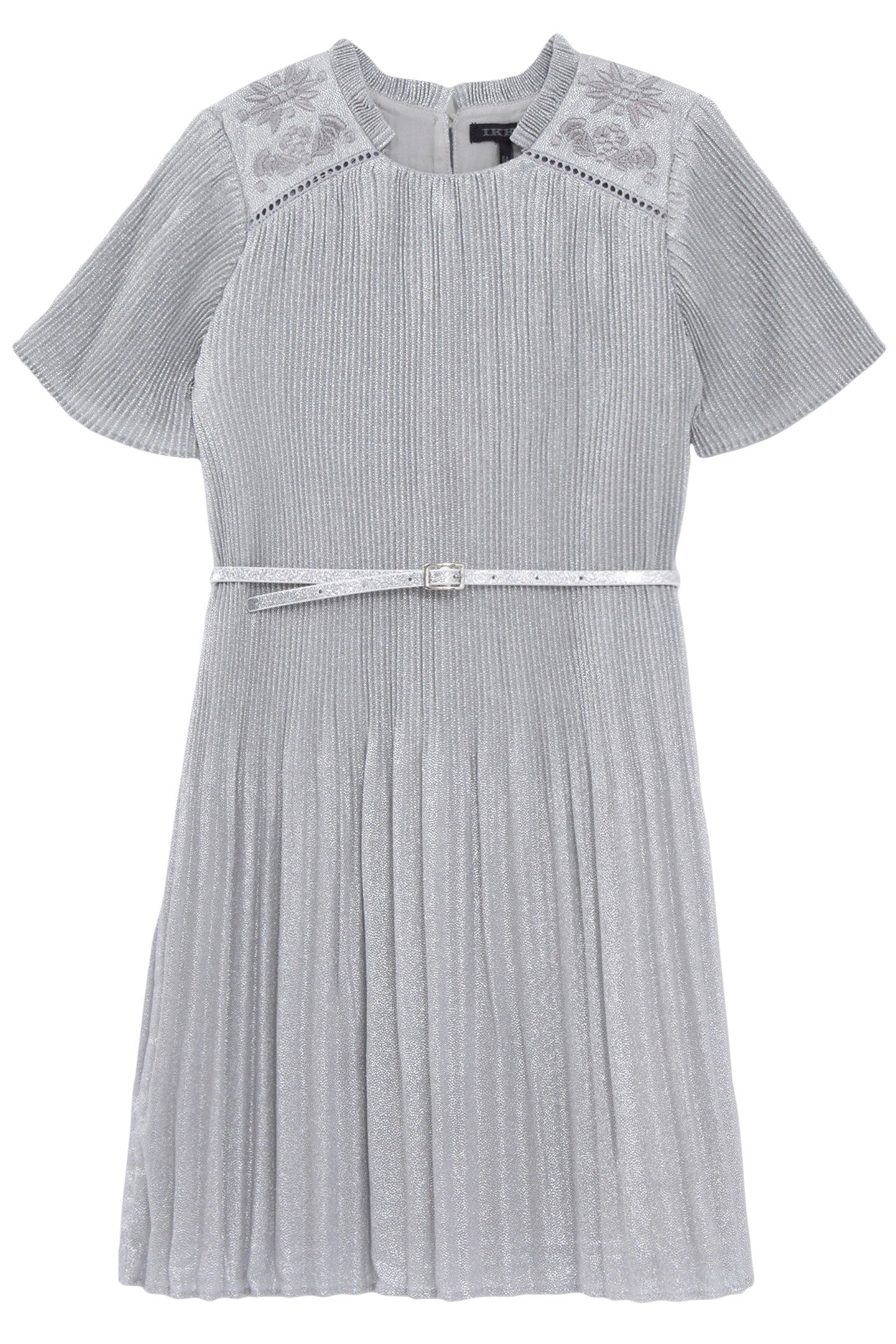 SILVERY PLEATED DRESS WITH EMBROIDERED SHOULDERS 2