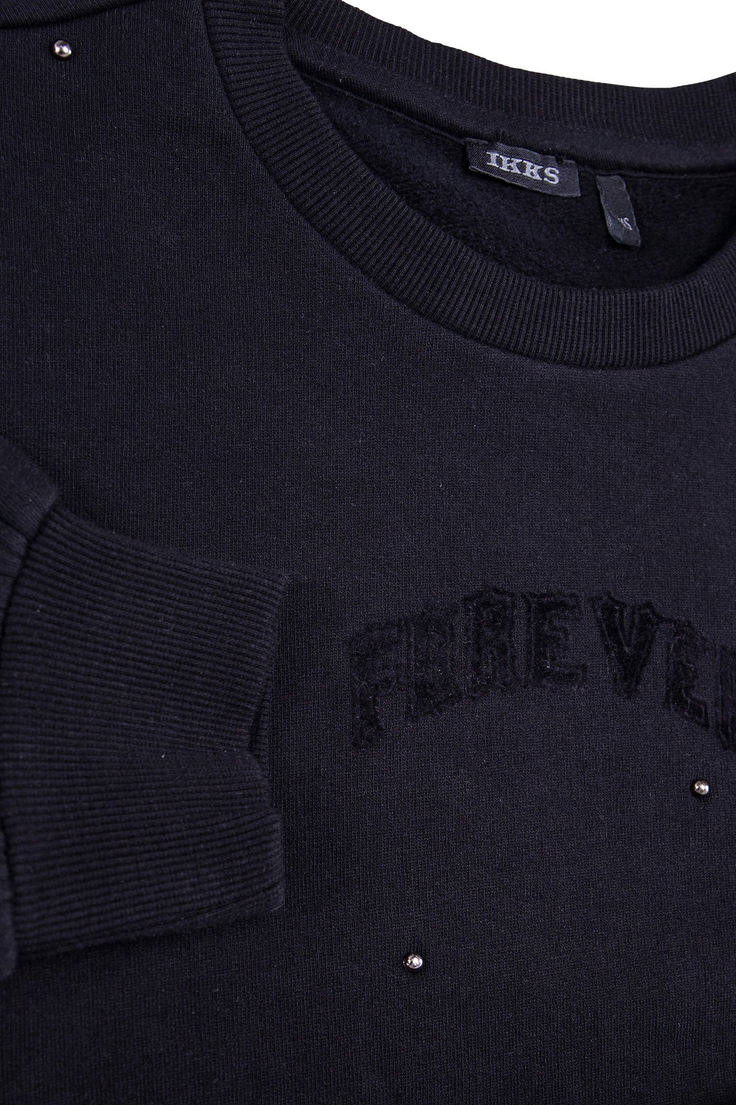 GIRL'S BLACK STUDDED SWEATSHIRT WITH FLOCKED SLOGAN 7