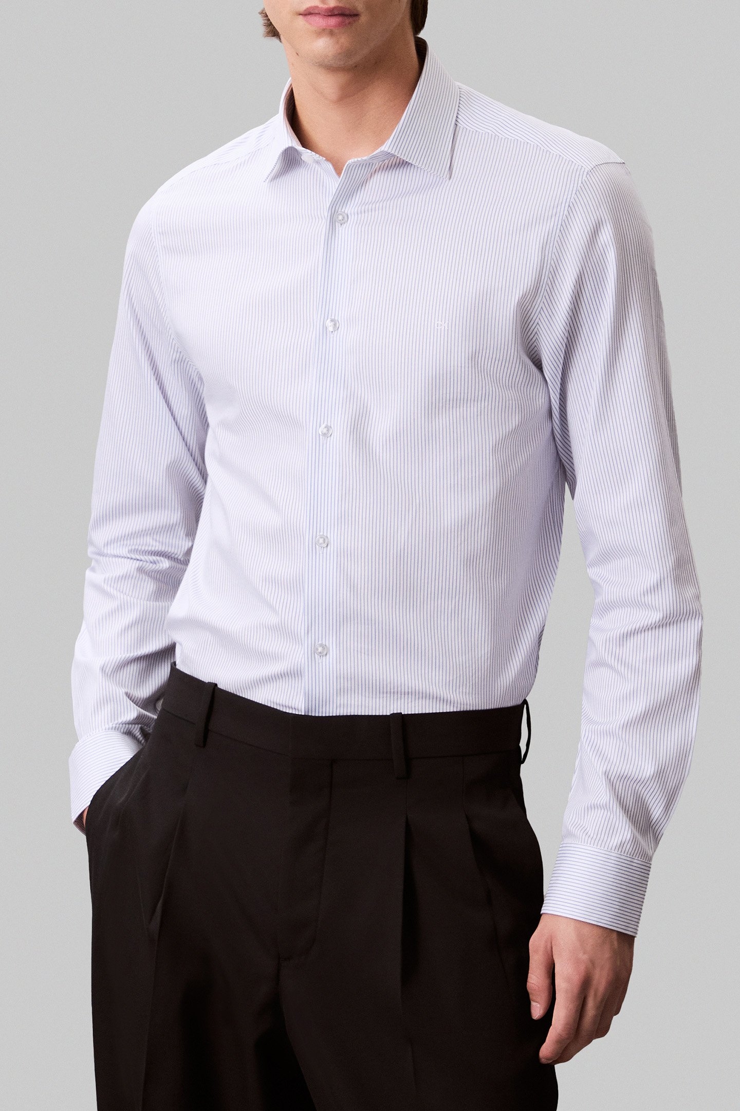 REG SFT COMF STR STP SHIRT DUSTY BLUE 1