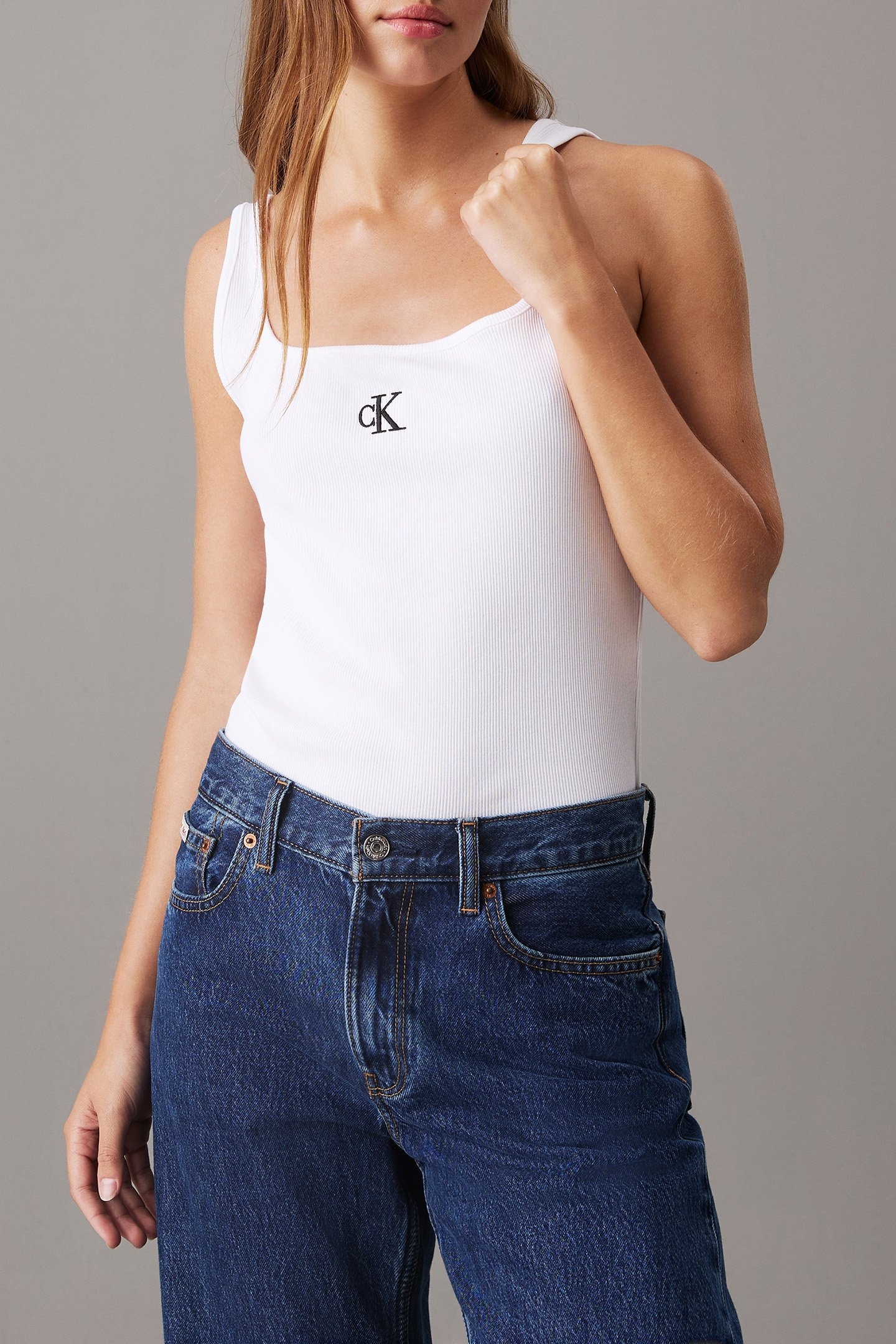 CK RIB TANK TOP SLIM FIT SLEEVELESS TOP BRIGHT WHITE 1