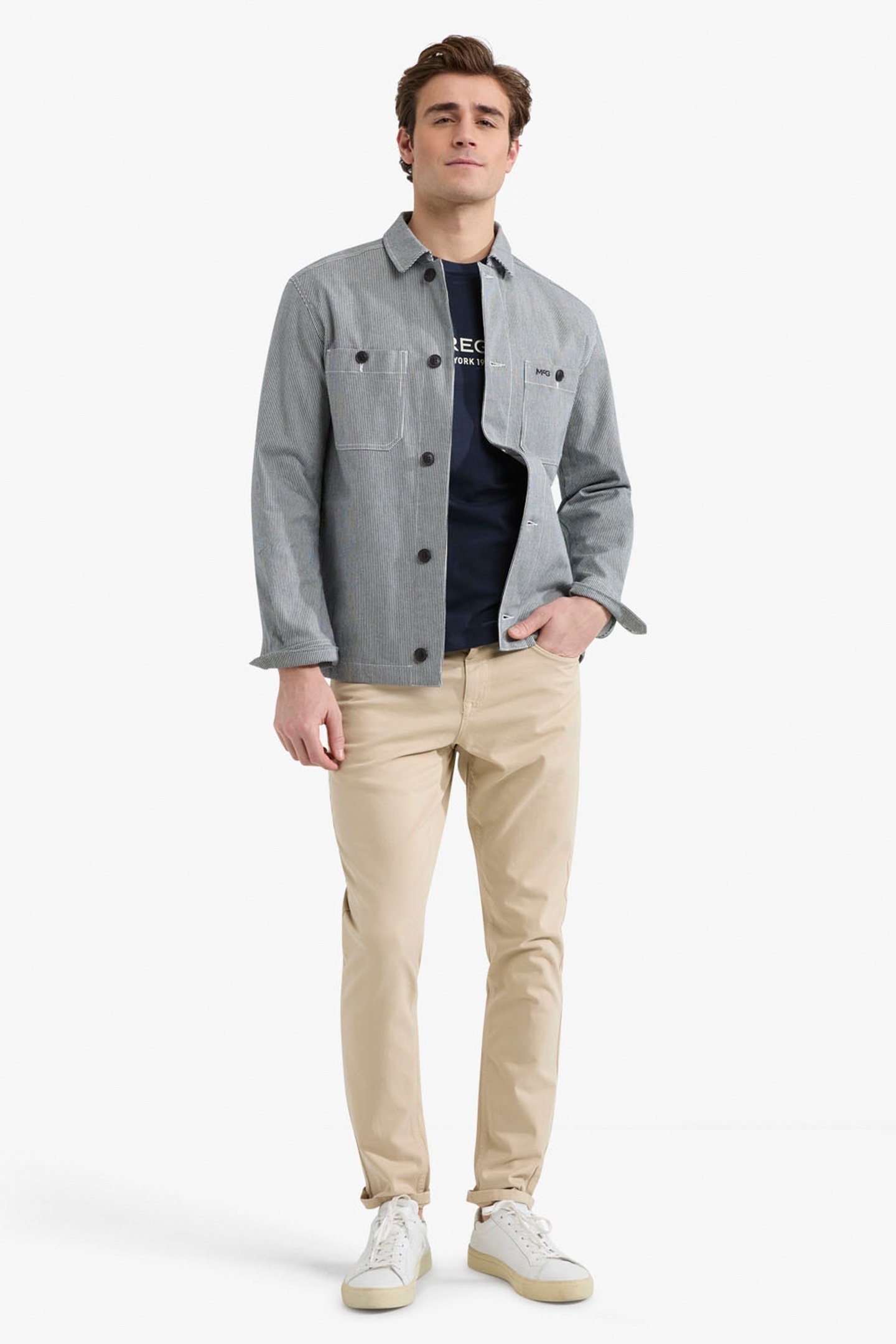 COTTON STRIPED SHIRT JACKET NAVY 2