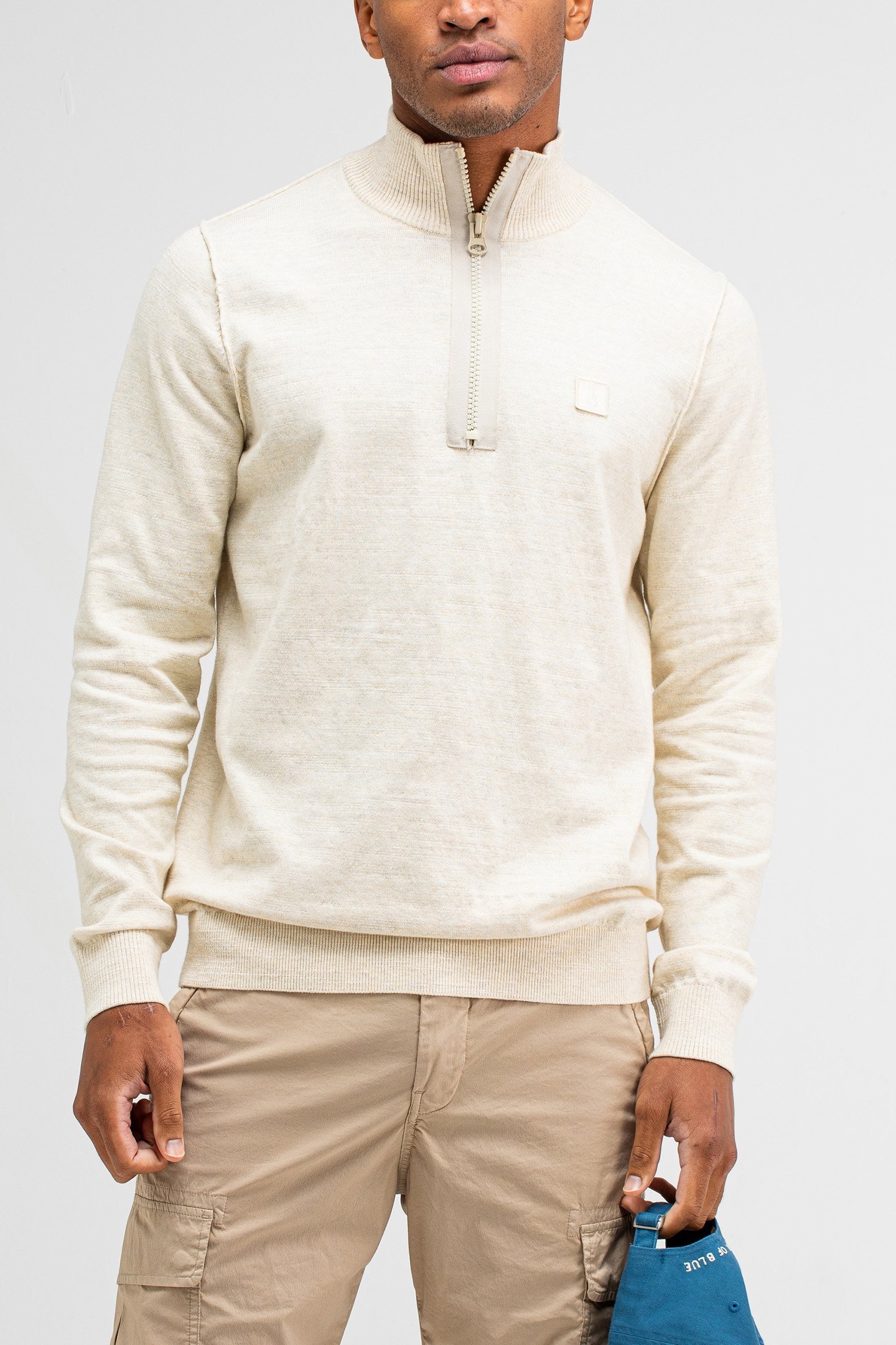 LT CLIFDEN HALF ZIP BEIGE GREY 1