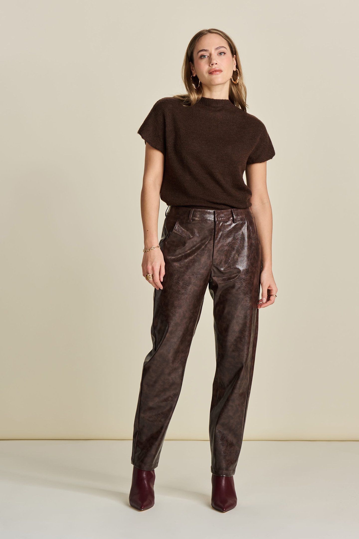 PANTS - FAUX LEATHER BROWN 1