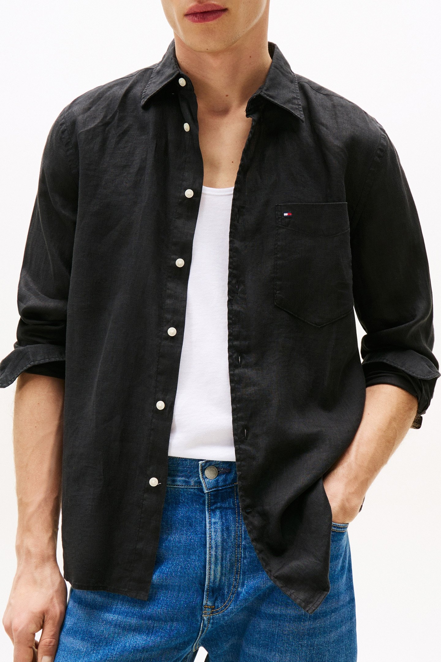 PIECE DYE LINEN RF SHIRT BLACK 1