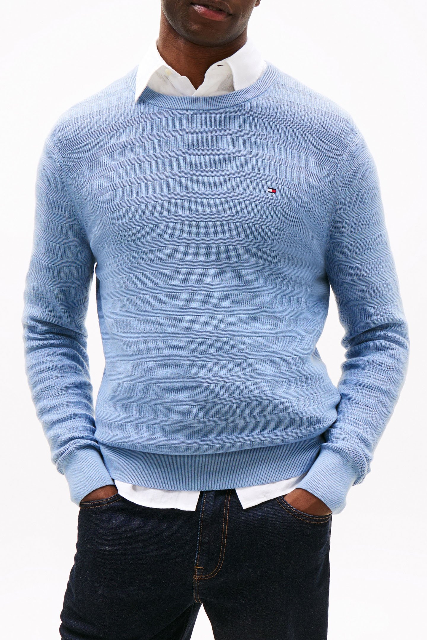REGULAR FIT STRIPE STRUCTURE SWEATER BRISK BLUE 1