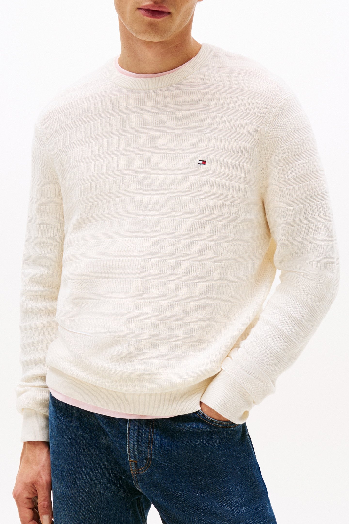 STRIPE STRUCTURE SWEATER REGULAR FIT PULLOVER, IVORY 1