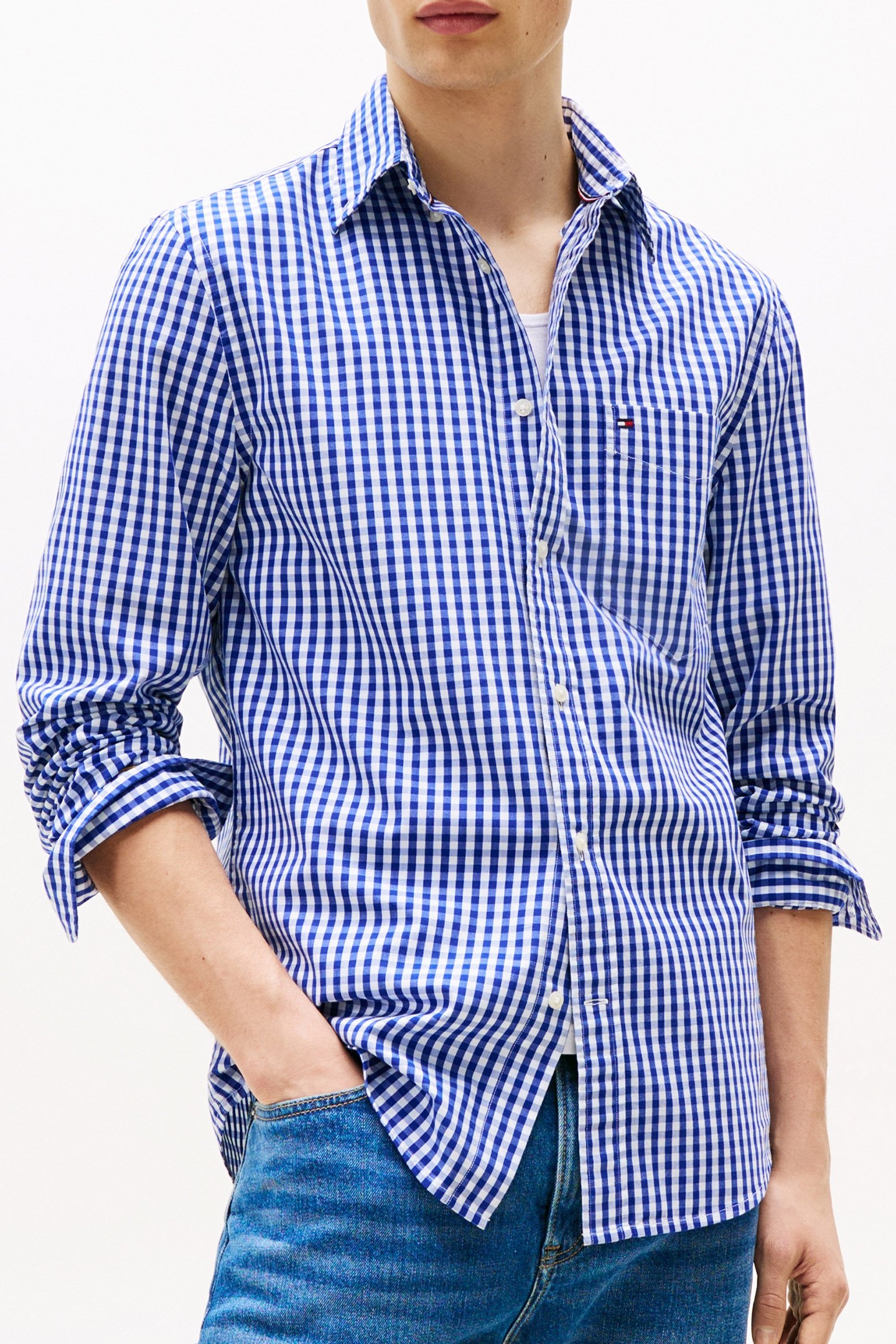 FLEX POPLIN GINGHAM LONG SLEEVE SHIRT REGULAR FIT BLUE 1