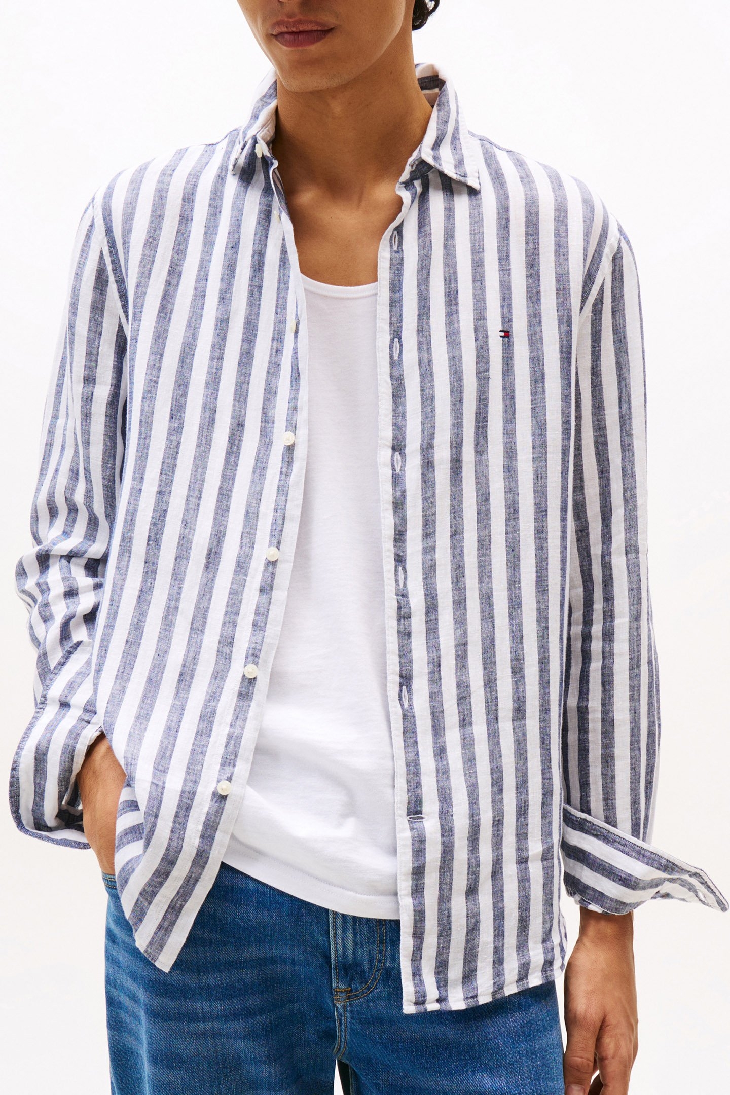 LINEN BENGAL STRIPE PREPPY REGULAR FIT SHIRT NAVY/STRIPE 1